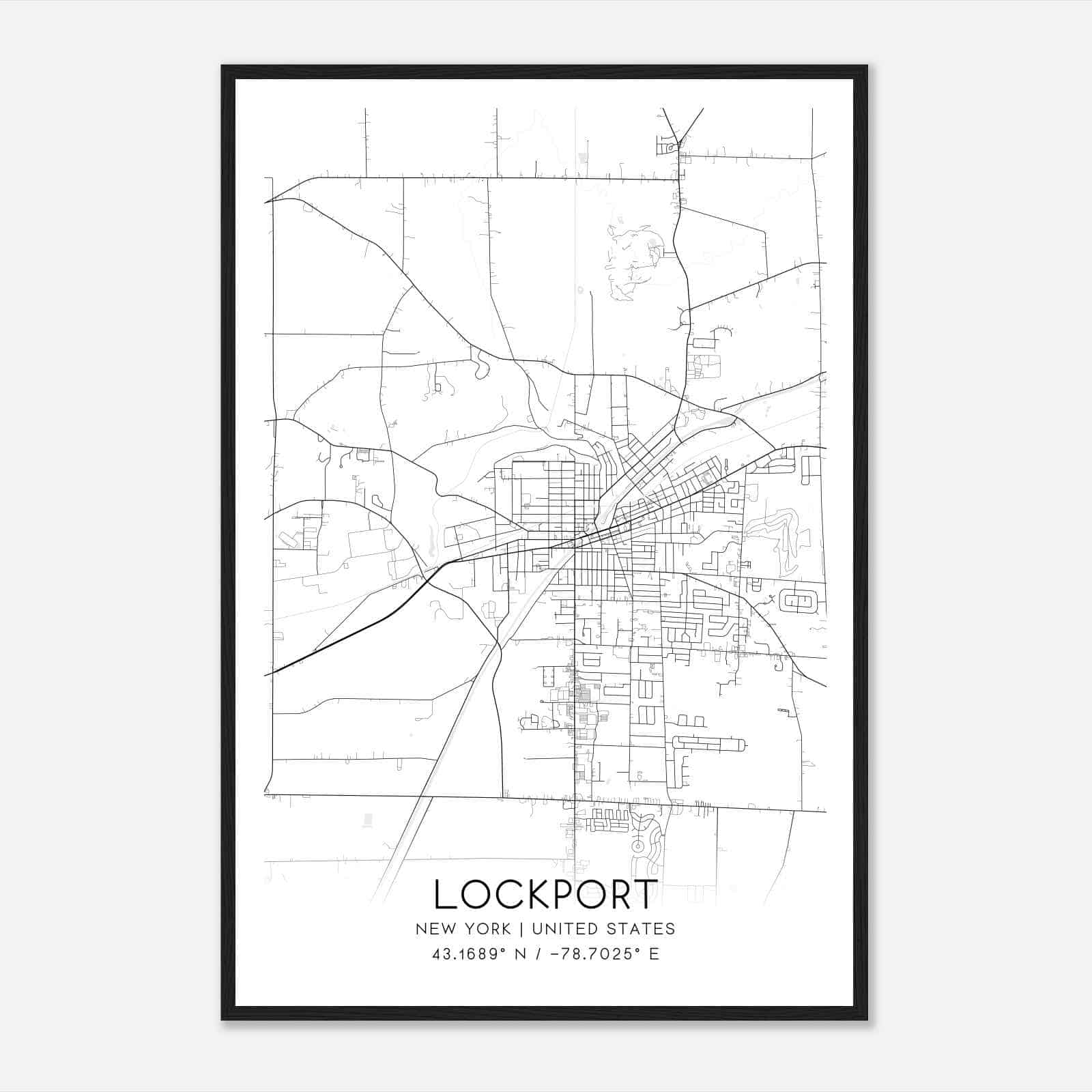 Lockport New York Map Poster, Modern Home Decor Wall Art Print