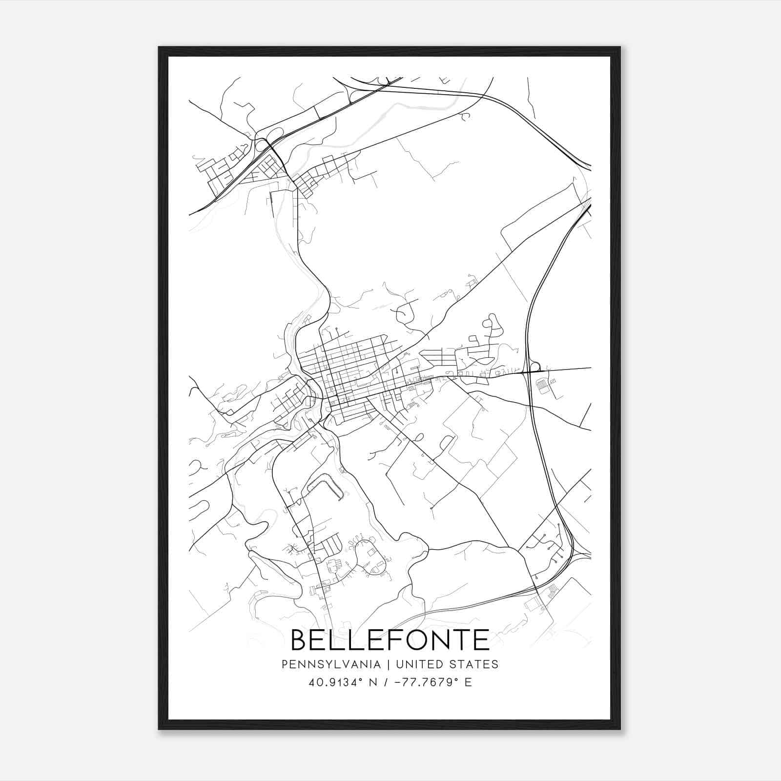Bellefonte Pennsylvania Map Poster, Modern Home Decor Wall Art Print