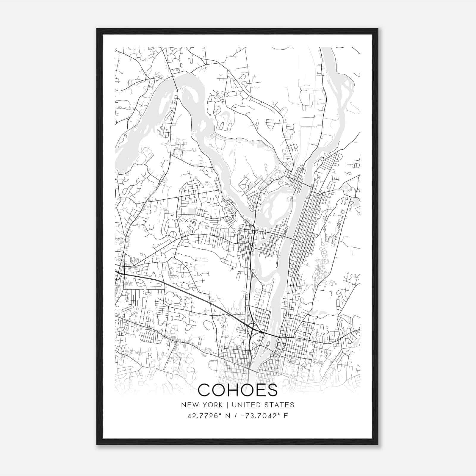 Cohoes New York Map Poster, Modern Home Decor Wall Art Print