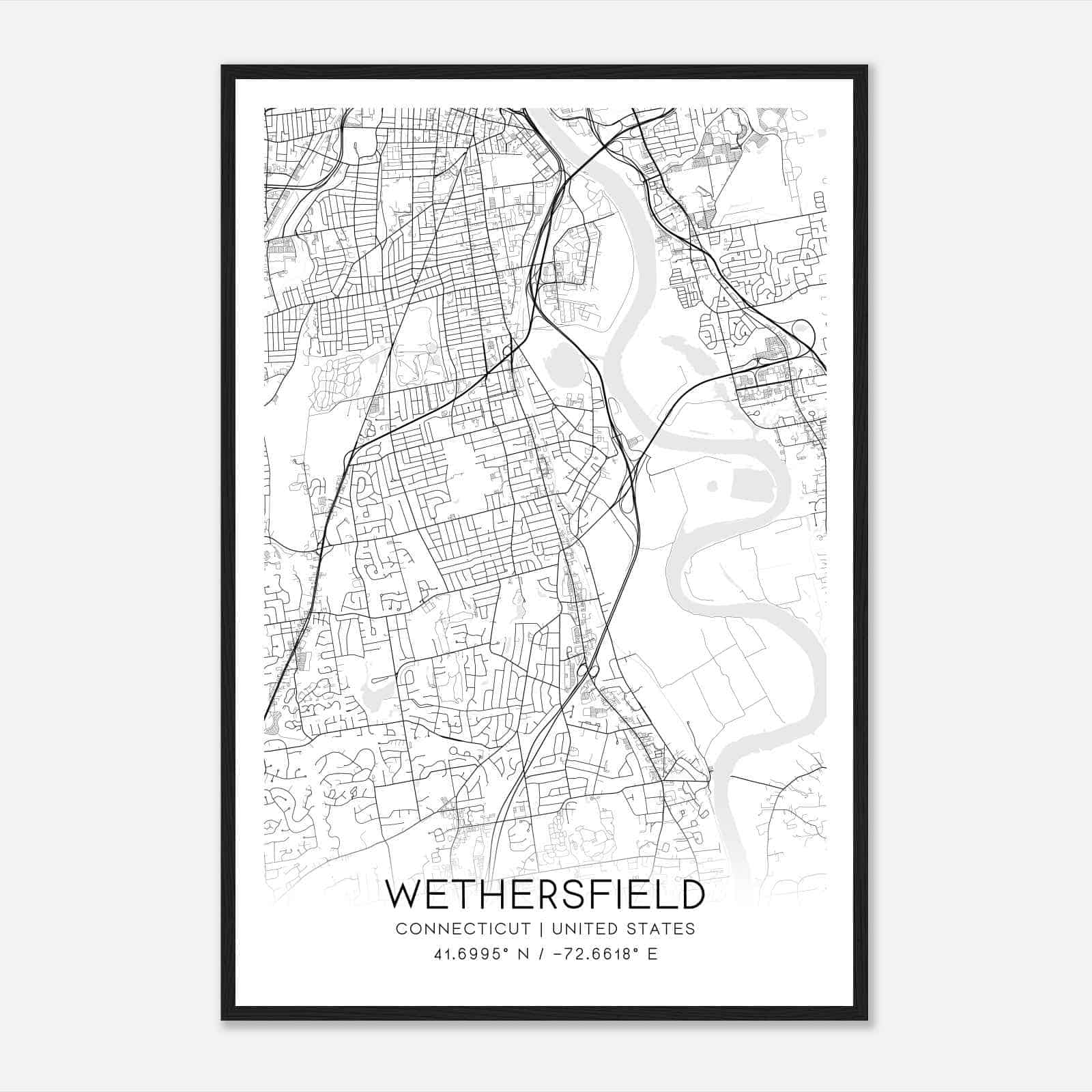 Wethersfield Connecticut Map Poster, Modern Home Decor Wall Art Print