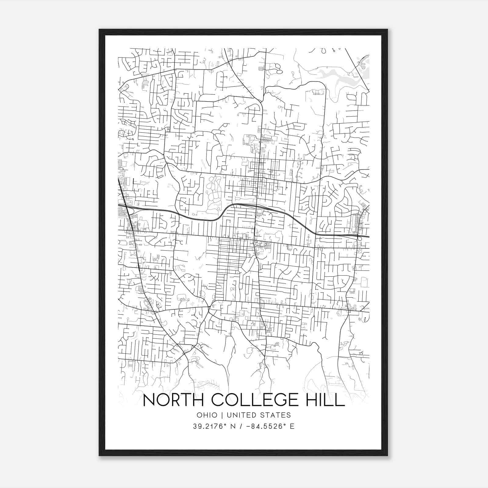 North College Hill Ohio Map Poster, Modern Home Decor Wall Art Print