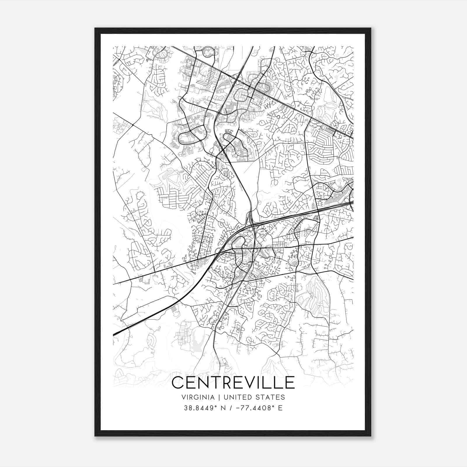 Centreville Virginia Map Poster, Modern Home Decor Wall Art Print