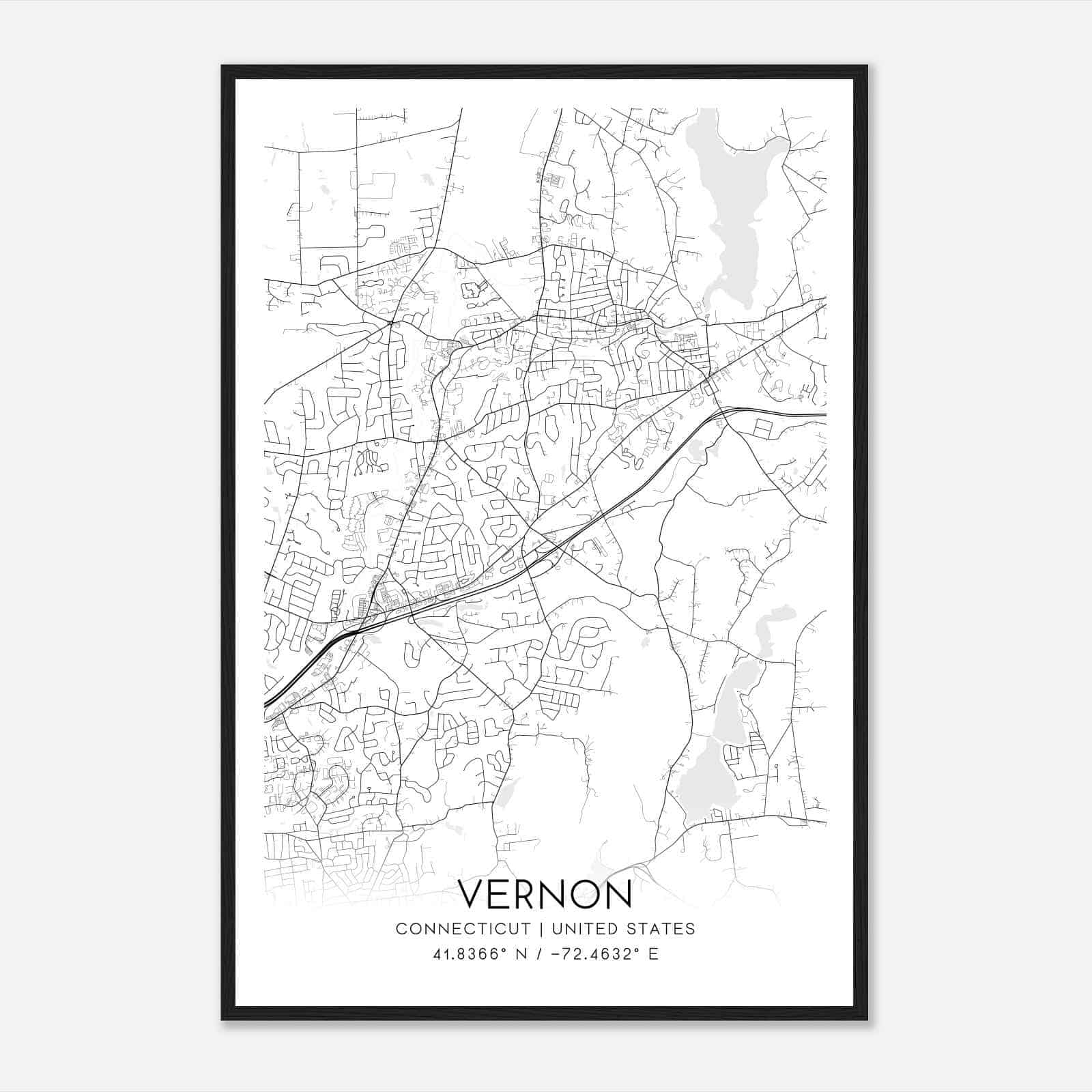 Vernon Connecticut Map Poster, Modern Home Decor Wall Art Print