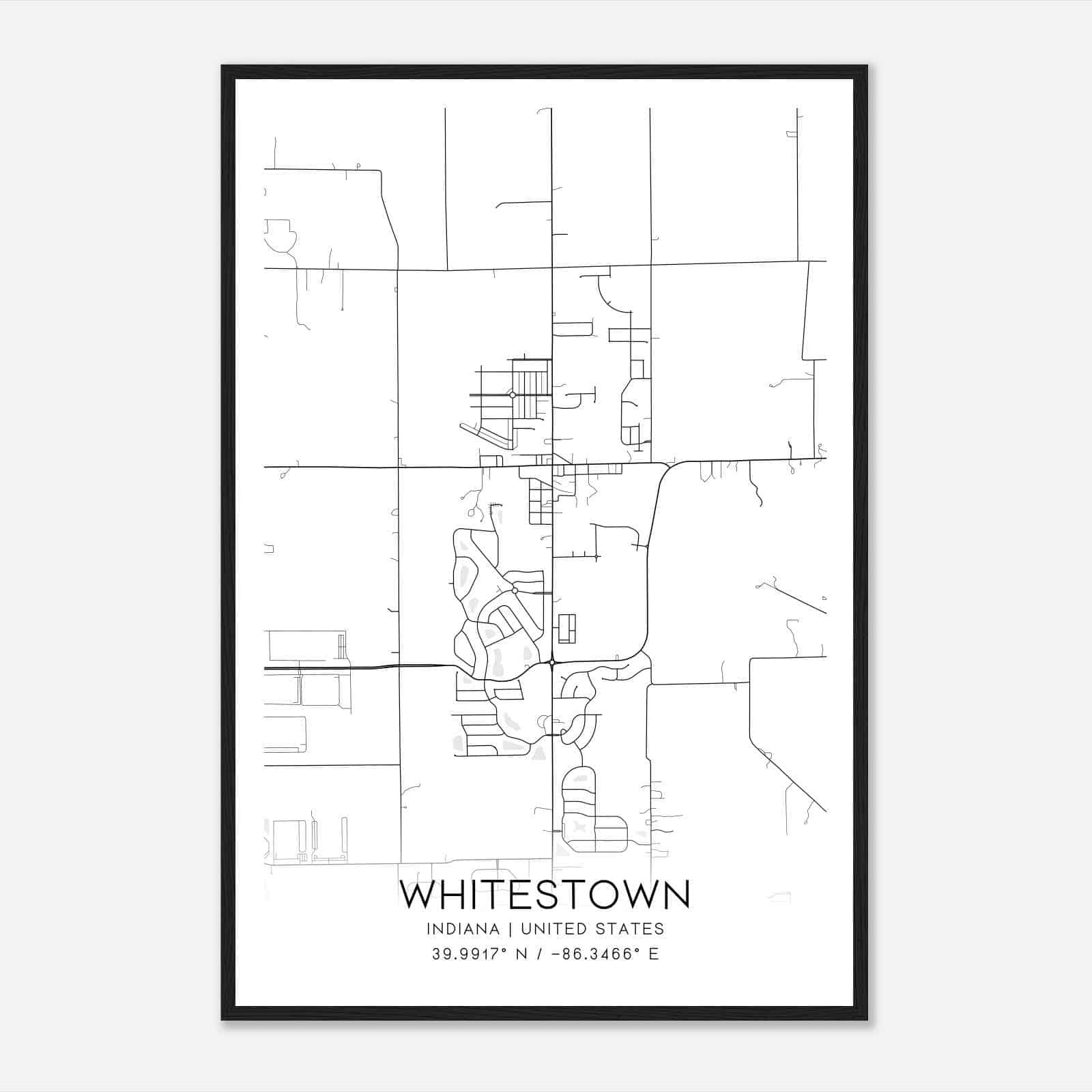 Whitestown Indiana Map Poster, Modern Home Decor Wall Art Print