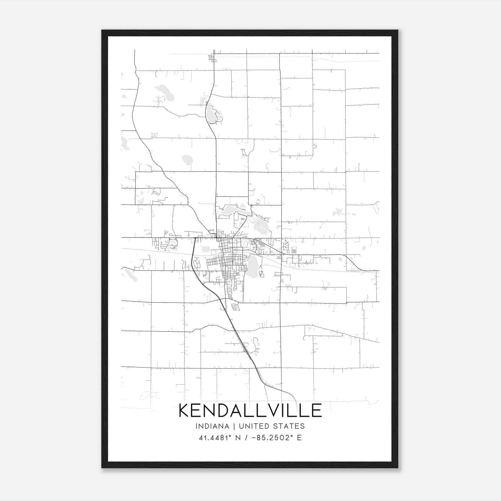 Kendallville Indiana Map Poster, Modern Home Decor Wall Art Print