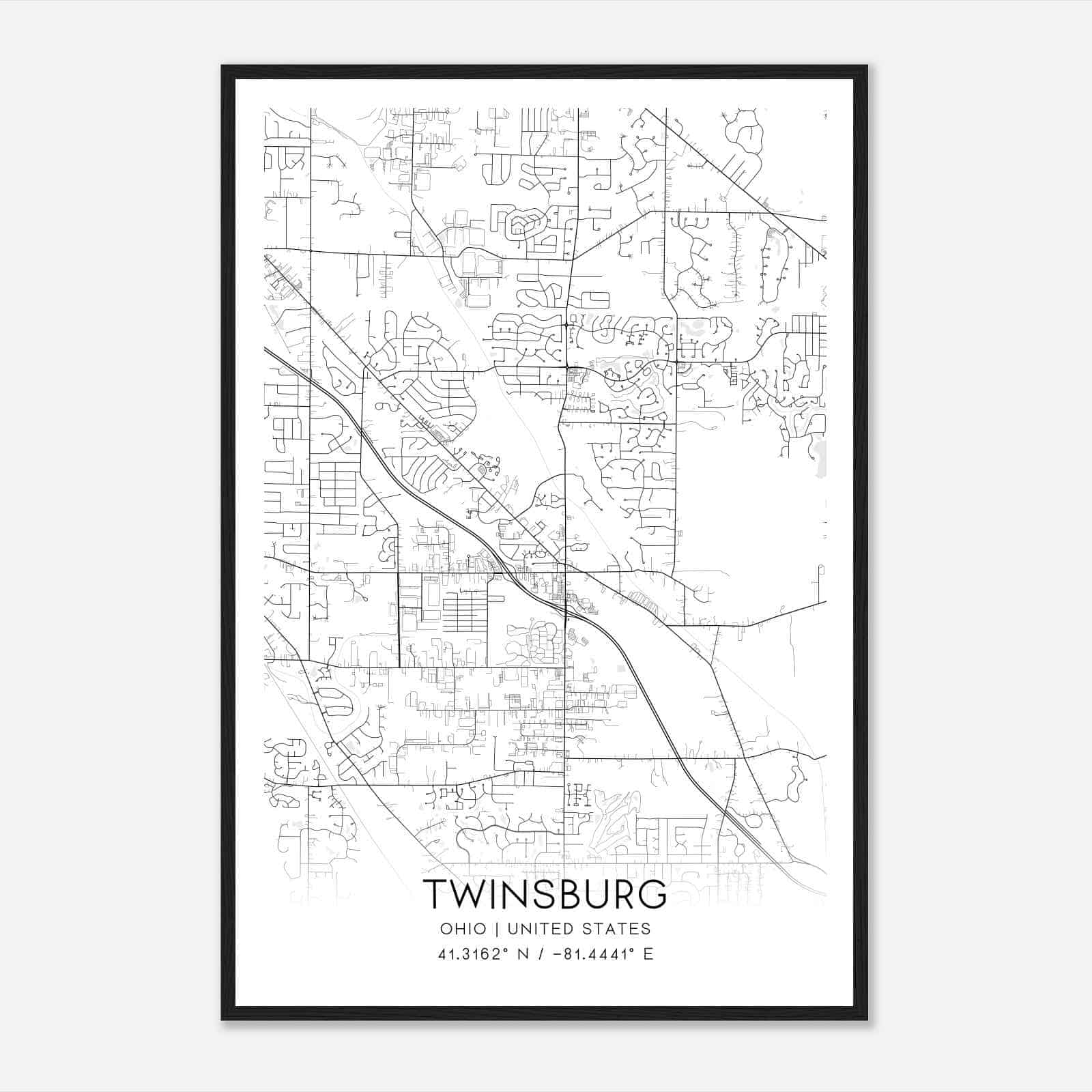 Twinsburg Ohio Map Poster, Modern Home Decor Wall Art Print Twinsburg Ohio Map Poster, Modern Home Decor Wall Art Print