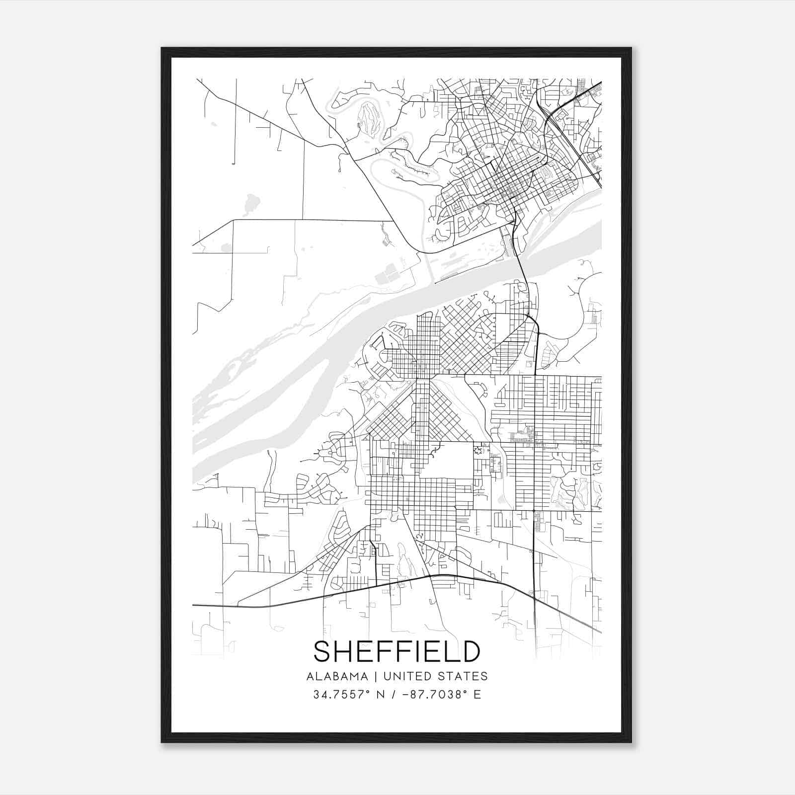 Sheffield Alabama Map Poster, Modern Home Decor Wall Art Print
