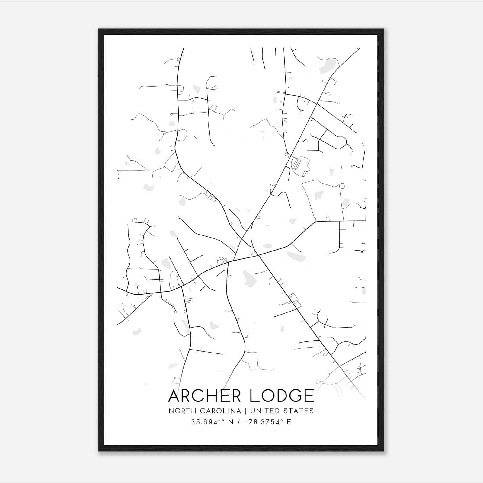Archer Lodge North Carolina Map Poster, Modern Home Decor Wall Art Print