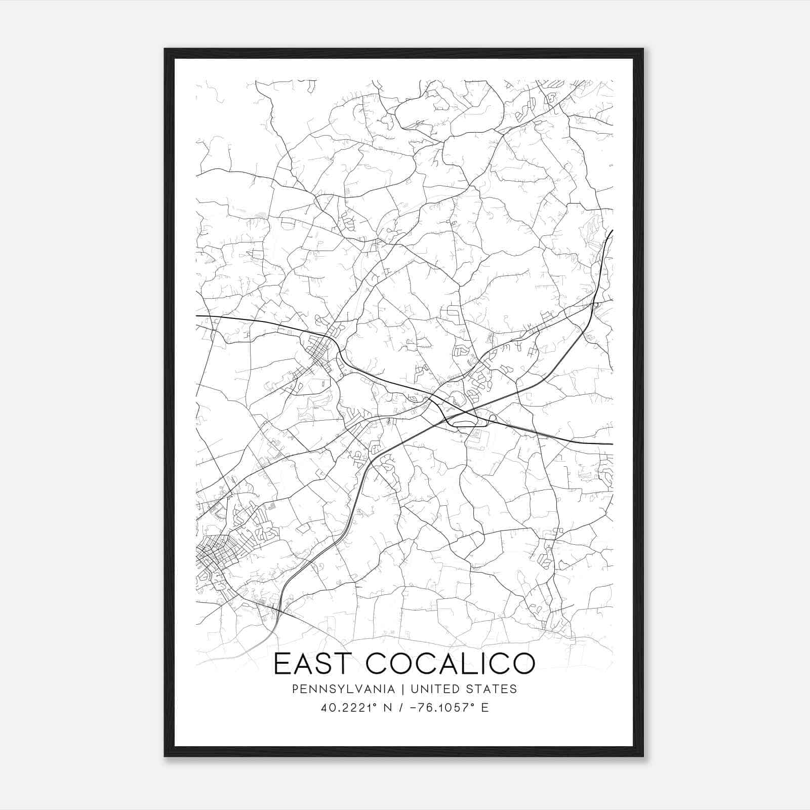 East Cocalico Pennsylvania Map Poster, Modern Home Decor Wall Art Print