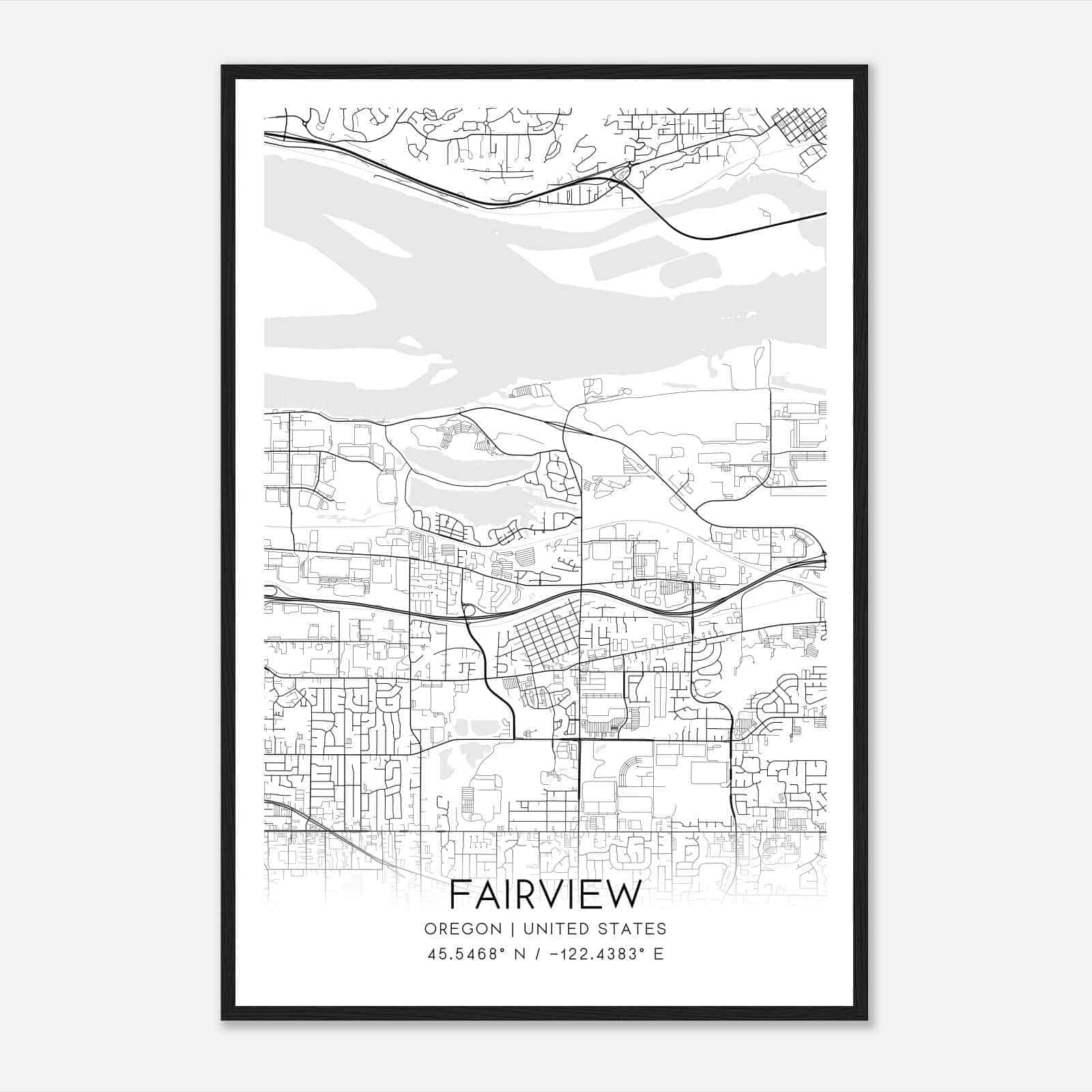 Fairview Oregon Map Poster, Modern Home Decor Wall Art Print
