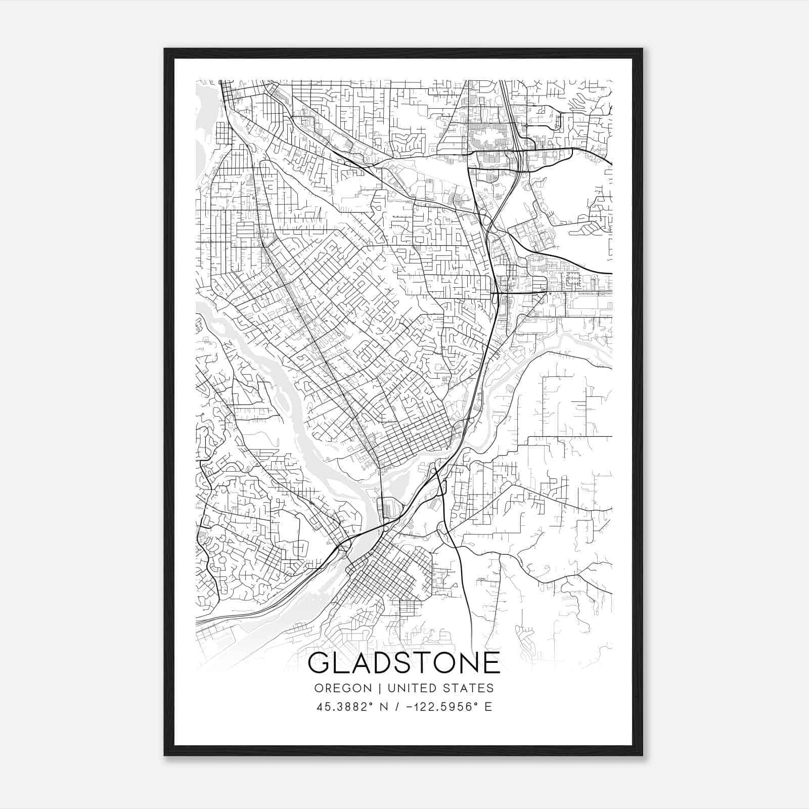 Gladstone Oregon Map Poster, Modern Home Decor Wall Art Print
