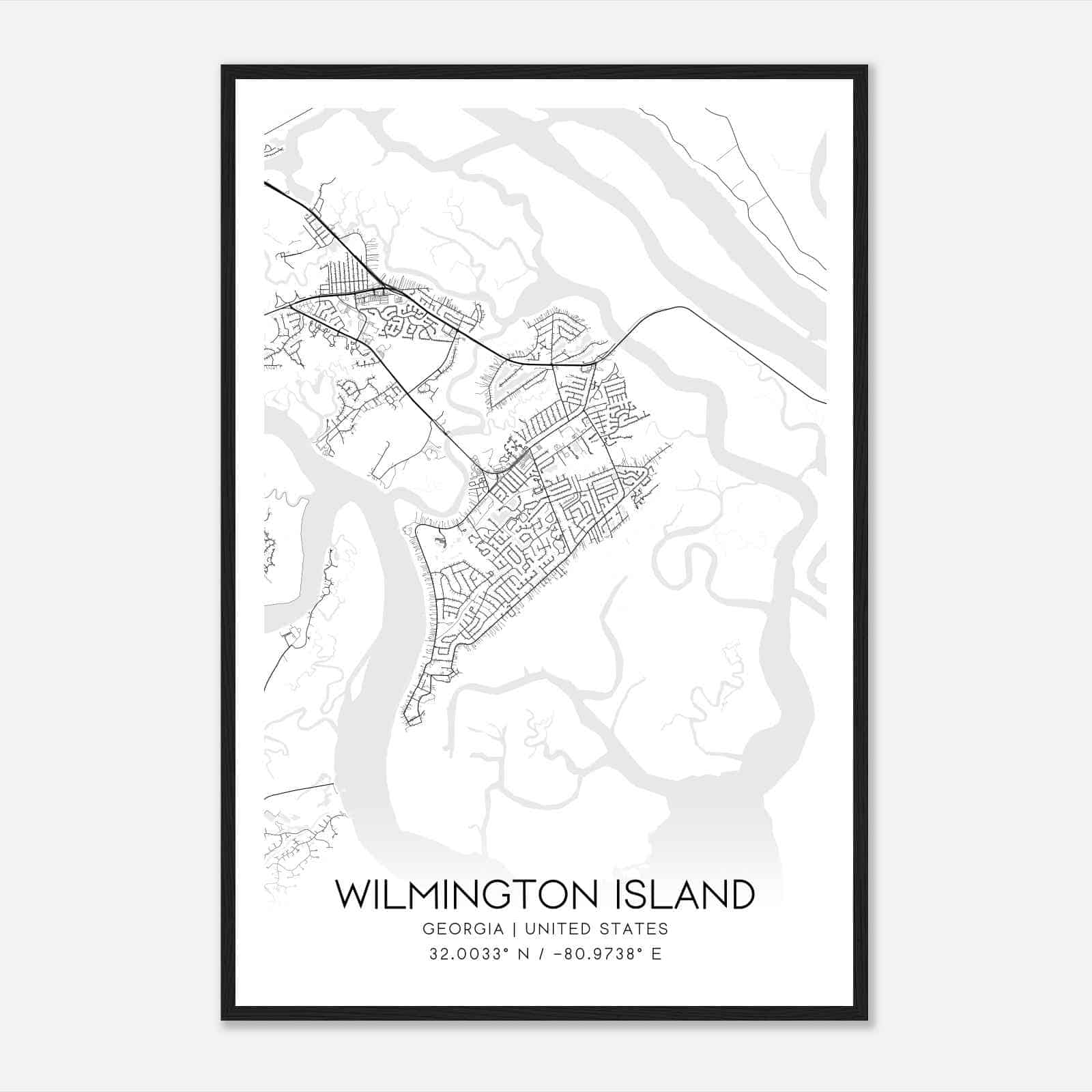 Wilmington Island Georgia Map Poster, Modern Home Decor Wall Art Print