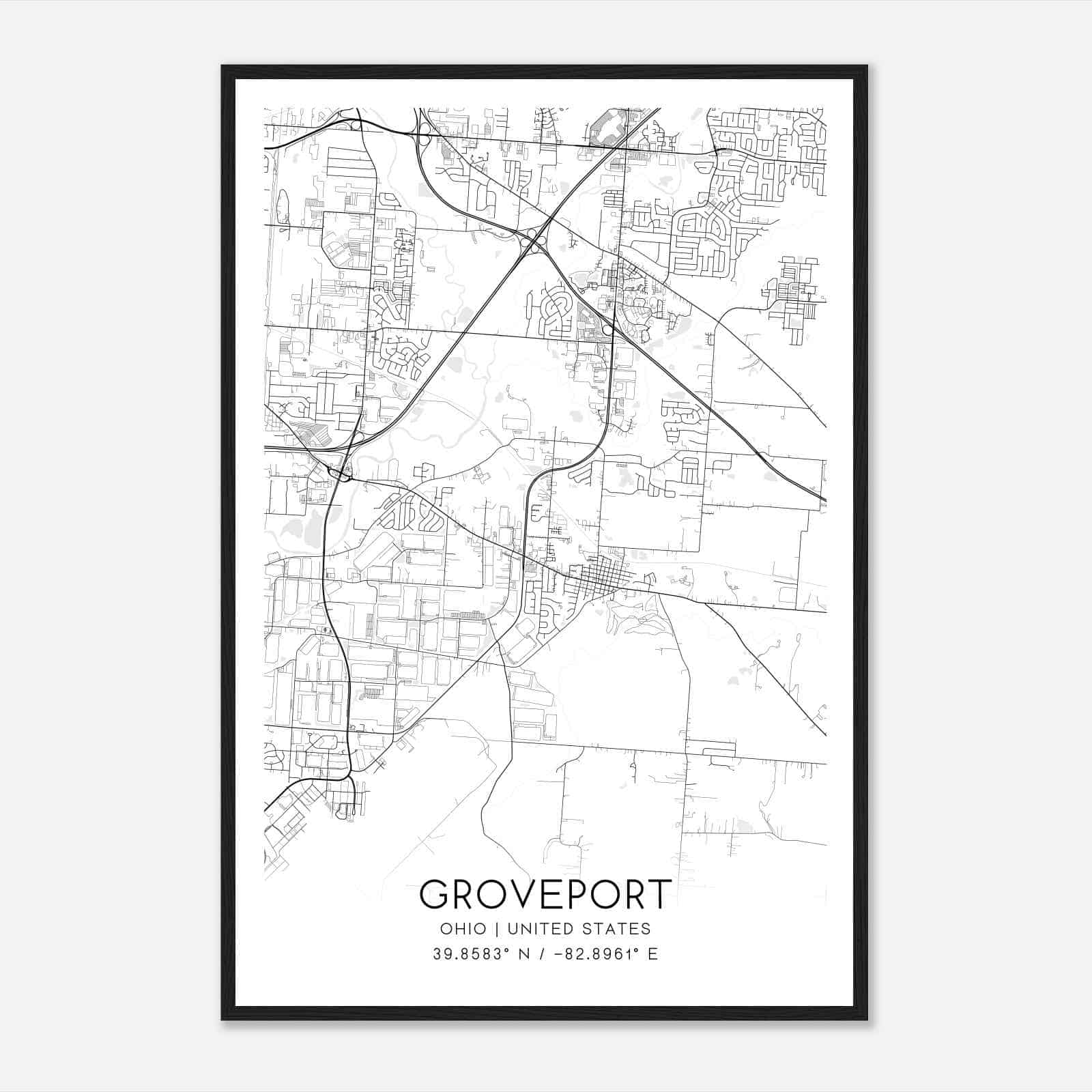 Groveport Ohio Map Poster, Modern Home Decor Wall Art Print