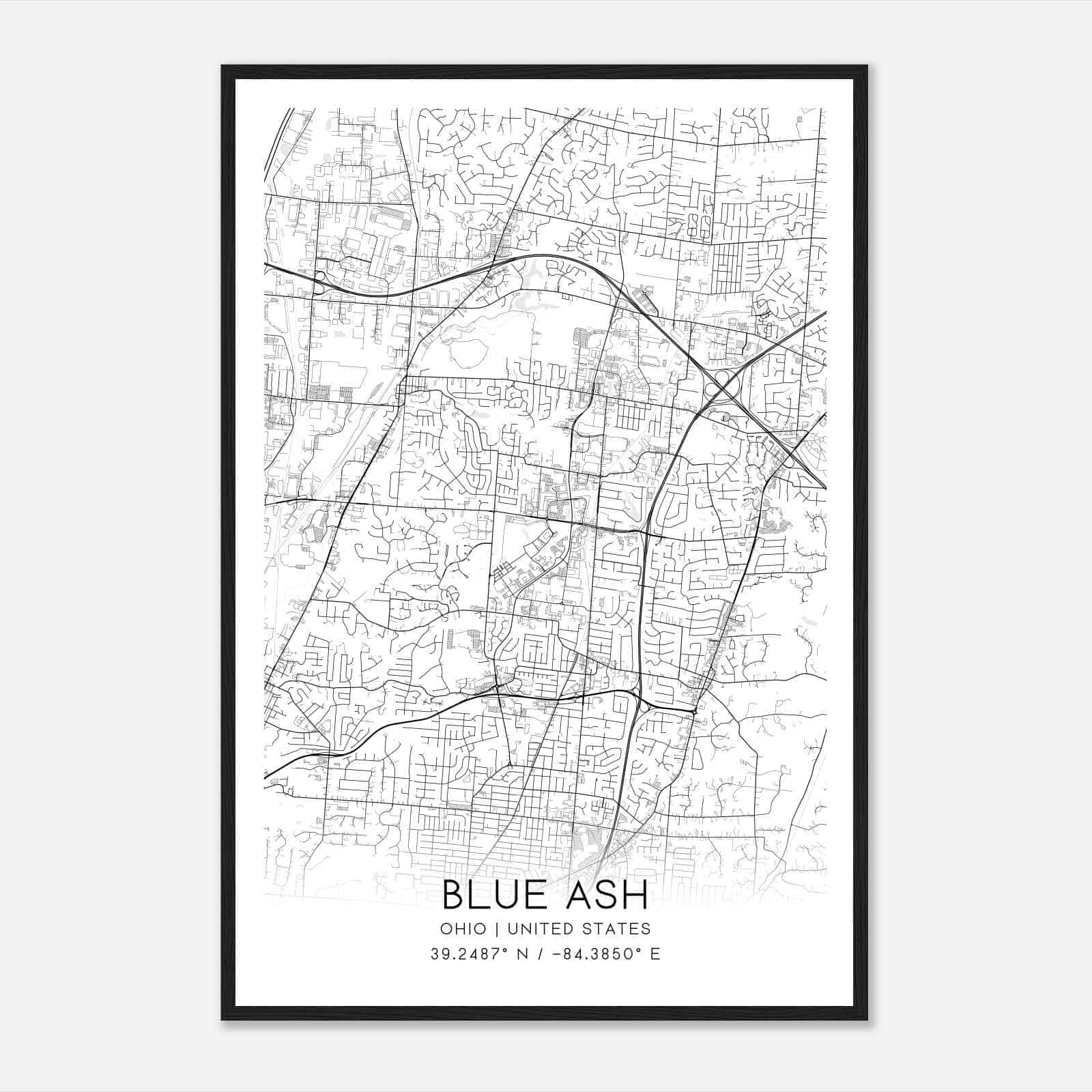 Blue Ash Ohio Map Poster, Modern Home Decor Wall Art Print