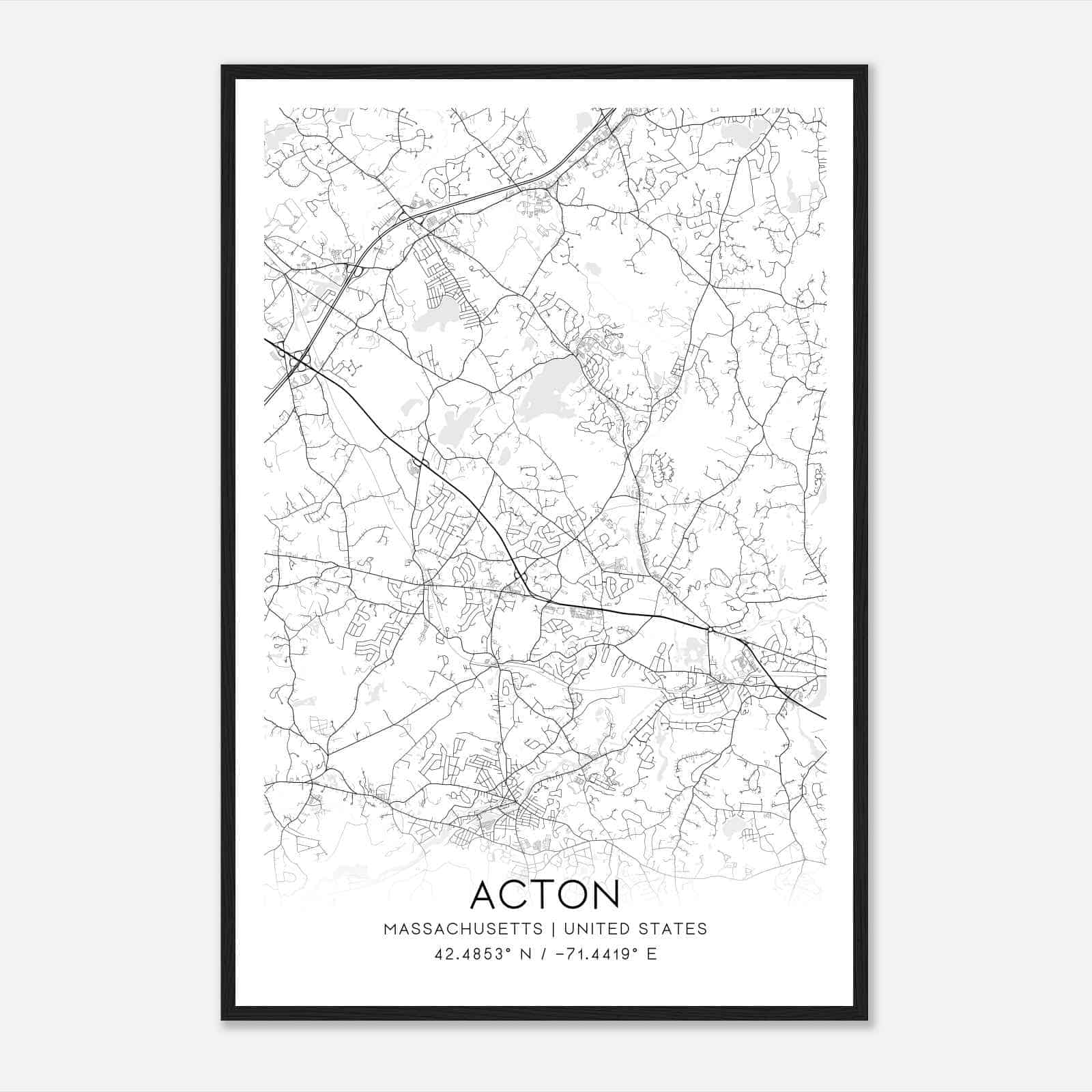 Acton Massachusetts Map Poster, Modern Home Decor Wall Art Print