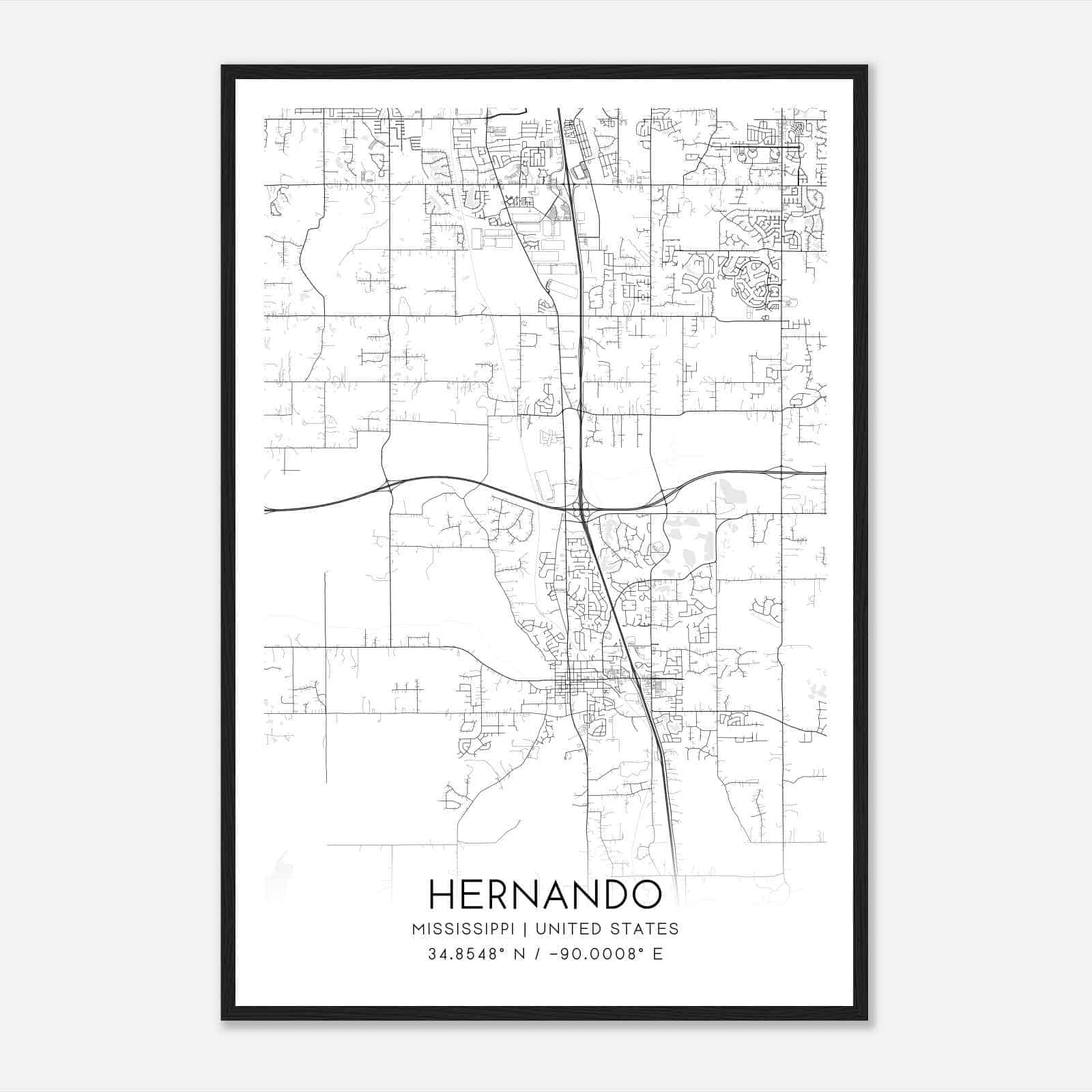 Hernando Mississippi Map Poster, Modern Home Decor Wall Art Print