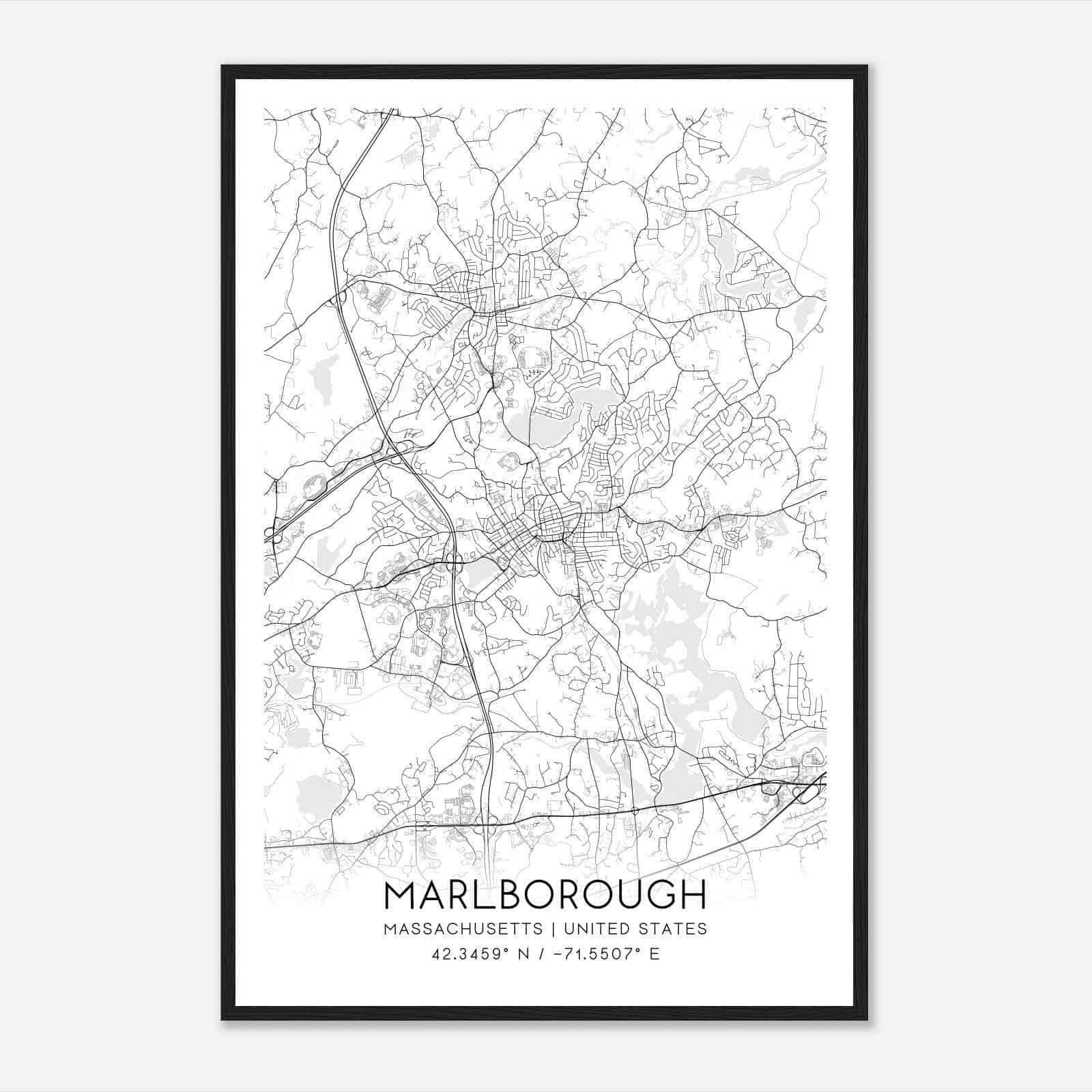 Marlborough Massachusetts Map Poster, Modern Home Decor Wall Art Print