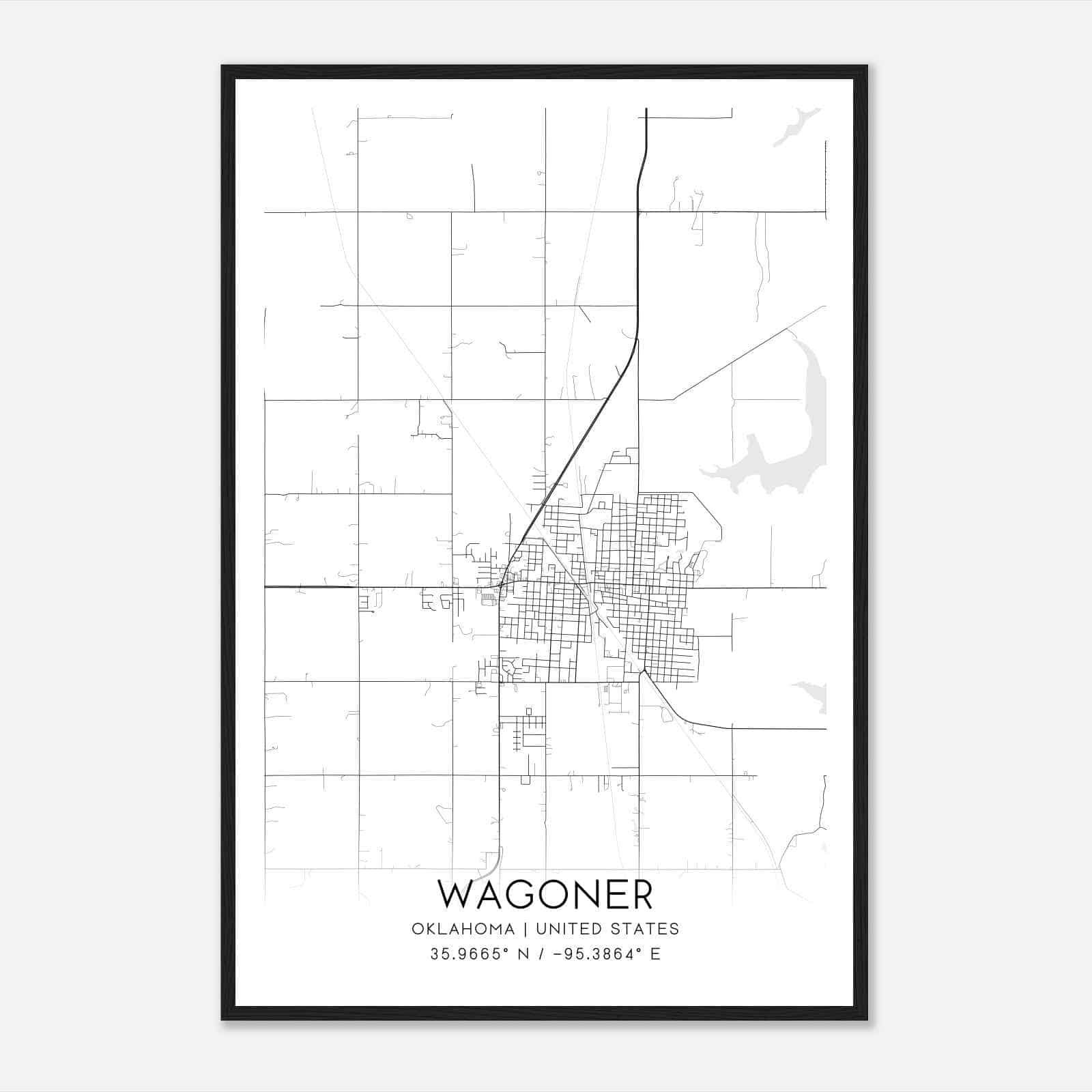 Wagoner Oklahoma Map Poster, Modern Home Decor Wall Art Print