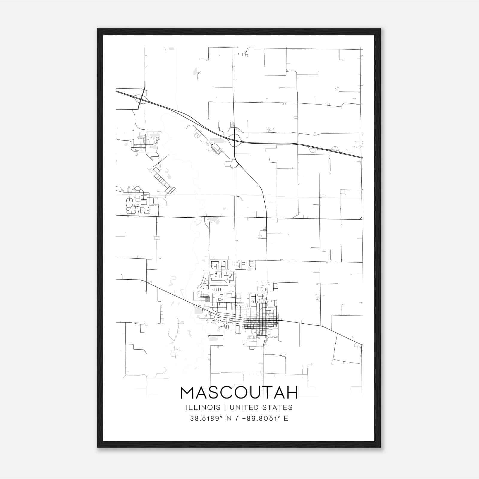 Mascoutah Illinois Map Poster, Modern Home Decor Wall Art Print