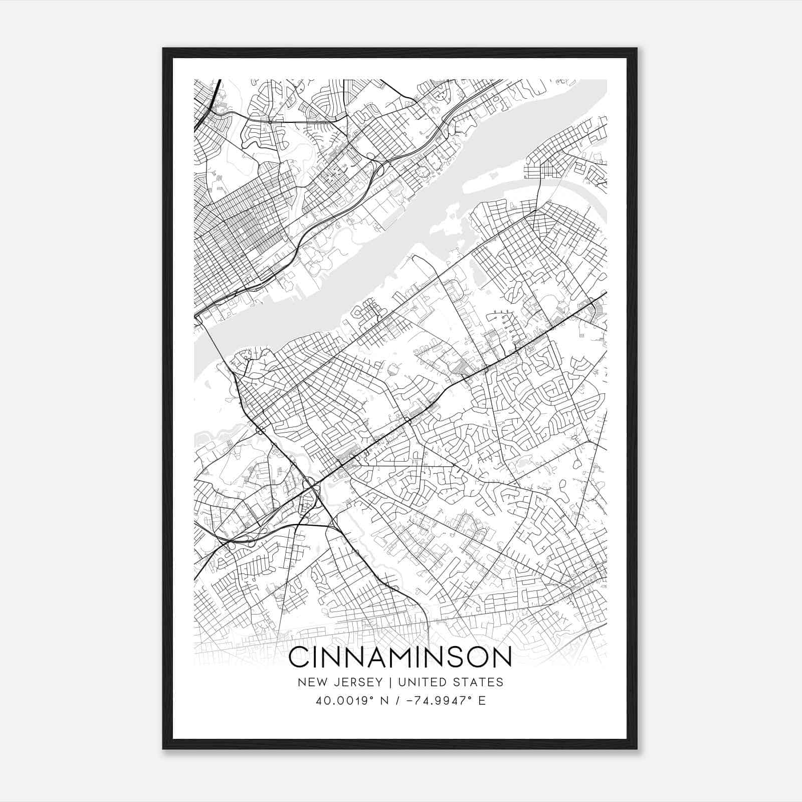 Cinnaminson New Jersey Map Poster, Modern Home Decor Wall Art Print