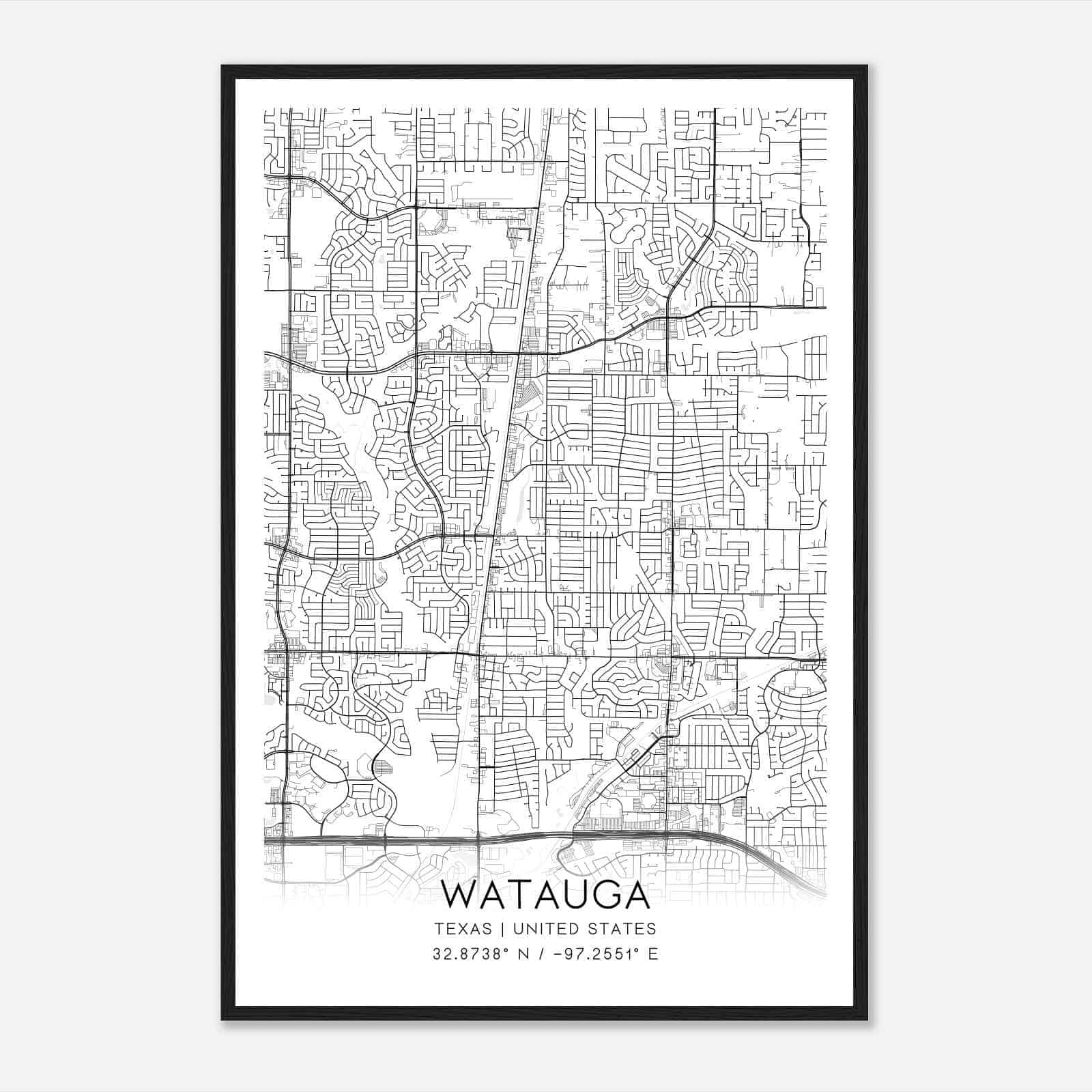 Watauga Texas Map Poster, Modern Home Decor Wall Art Print