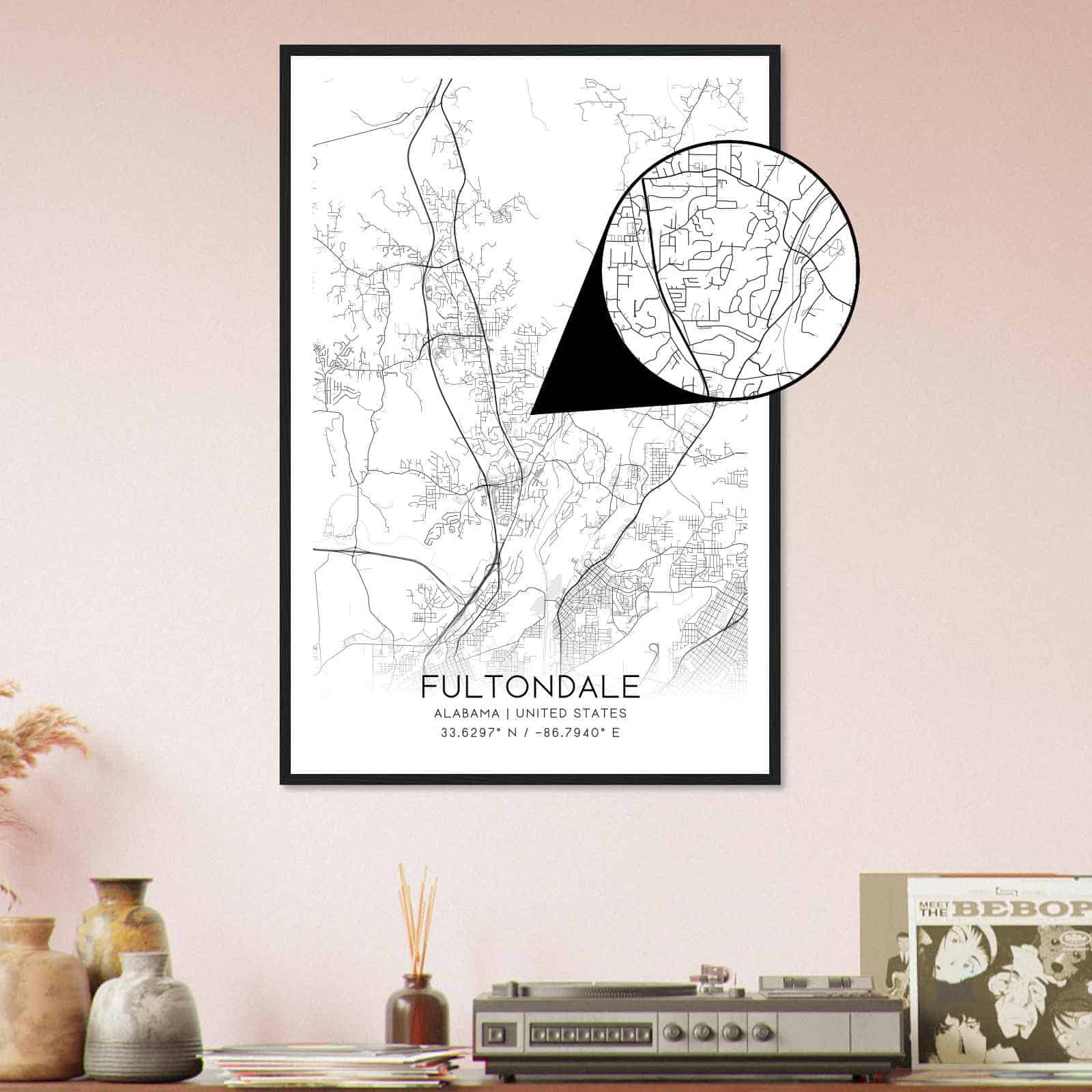 Fultondale Alabama Map Poster, Modern Home Decor Wall Art Print Custom Maps & Posters