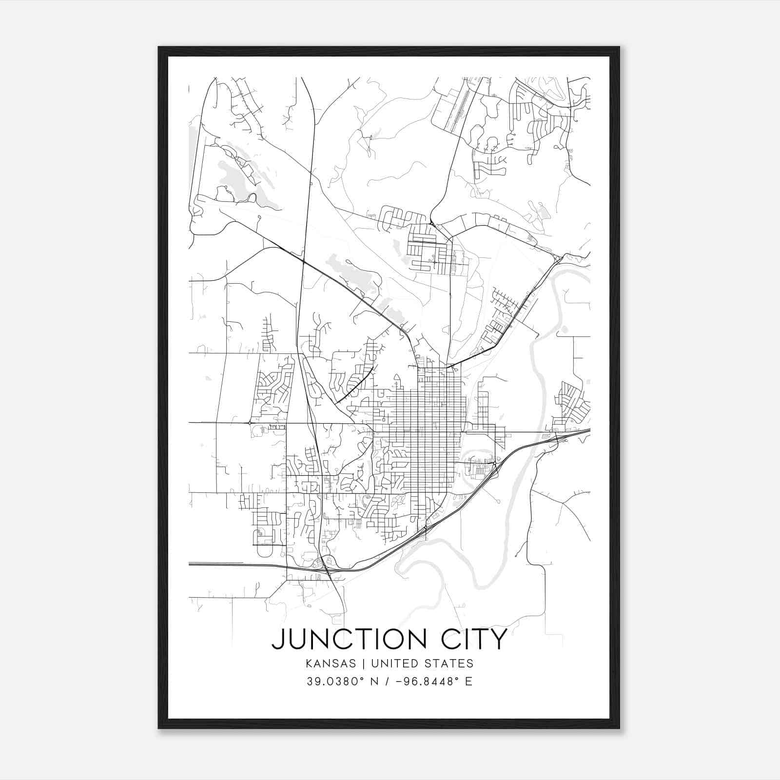 Junction City Kansas Map Poster, Modern Home Decor Wall Art Print