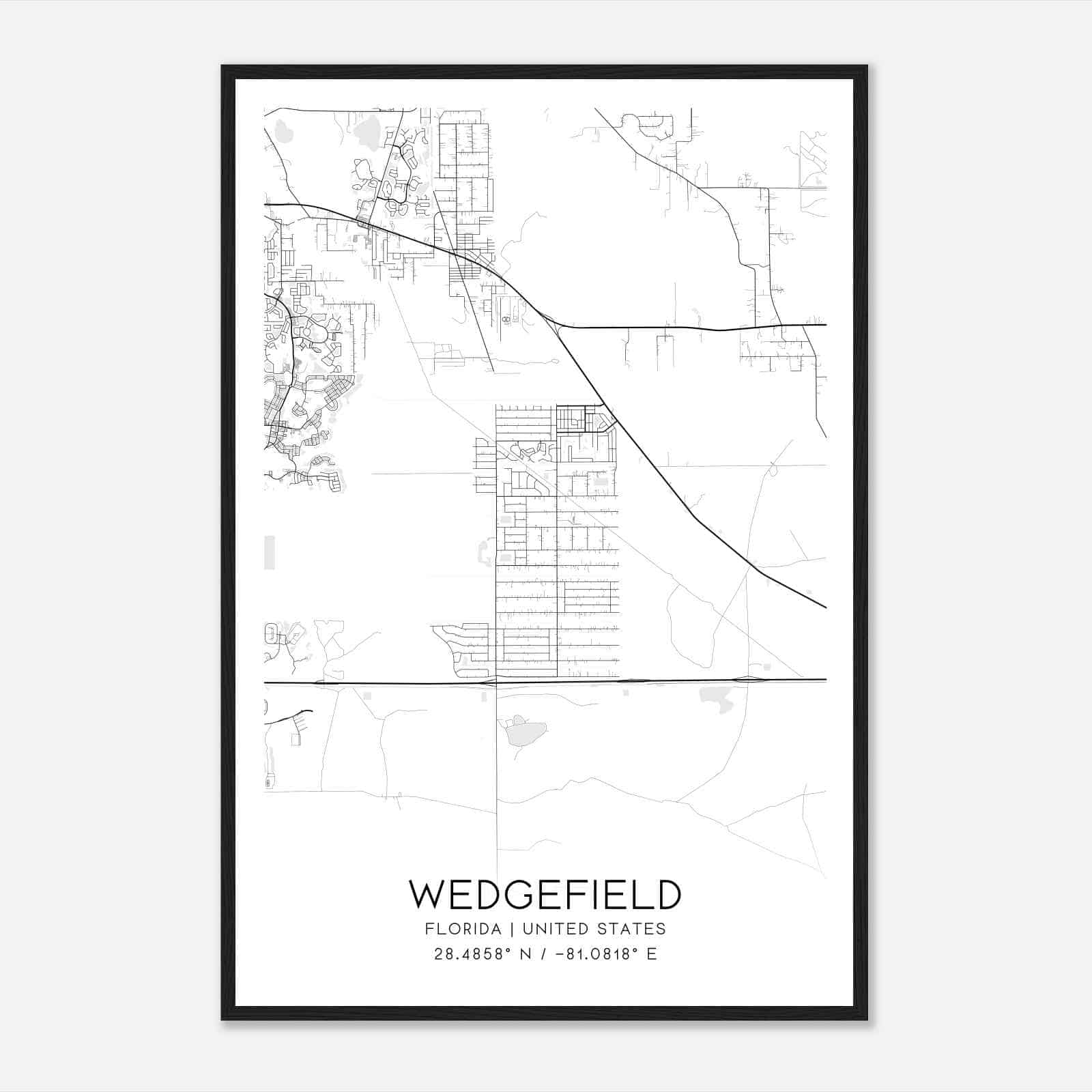 Wedgefield Florida Map Poster, Modern Home Decor Wall Art Print