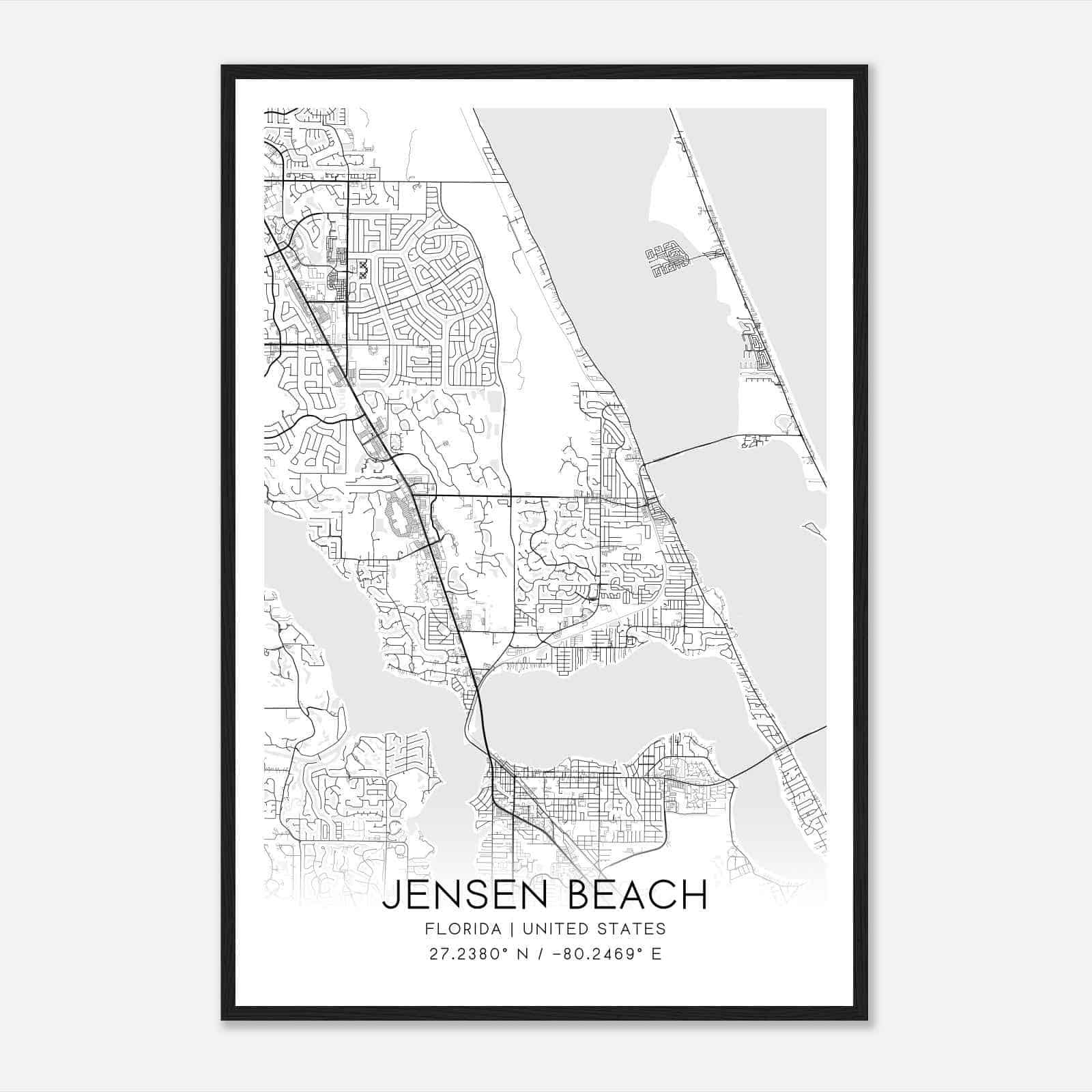 Jensen Beach Florida Map Poster, Modern Home Decor Wall Art Print
