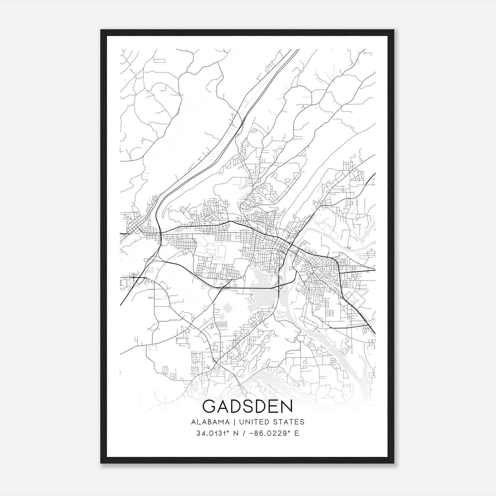 Gadsden Alabama Map Poster, Modern Home Decor Wall Art Print