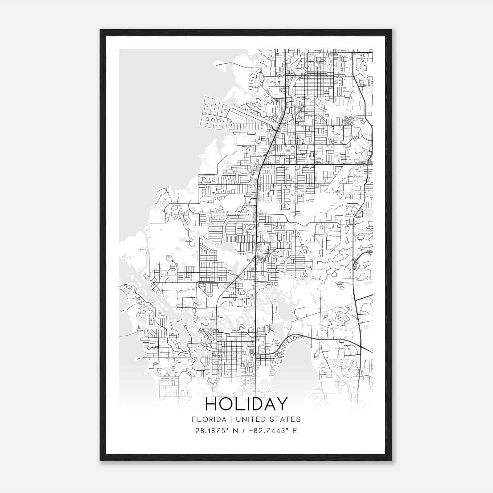 Holiday Florida Map Poster, Modern Home Decor Wall Art Print