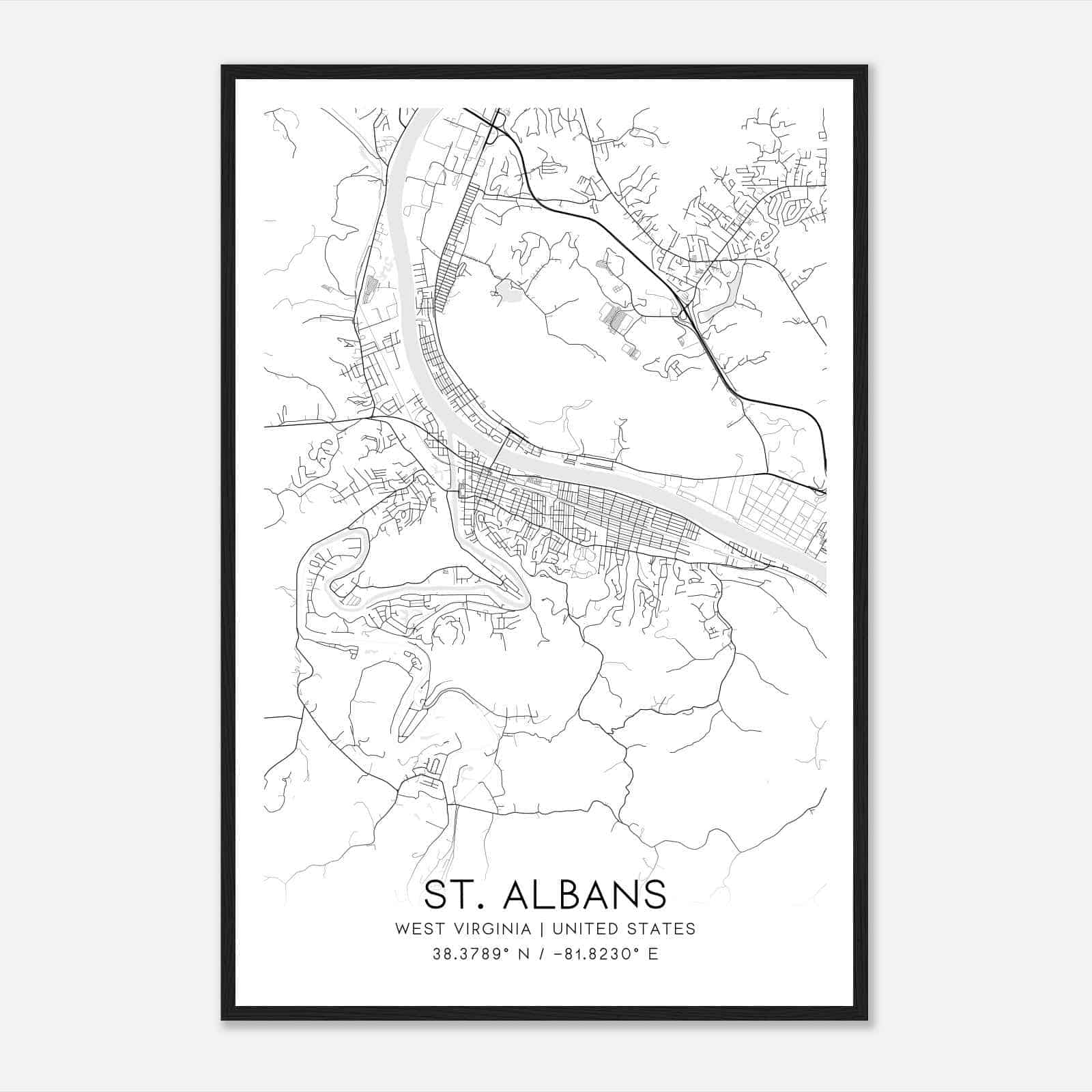St. Albans West Virginia Map Poster, Modern Home Decor Wall Art Print
