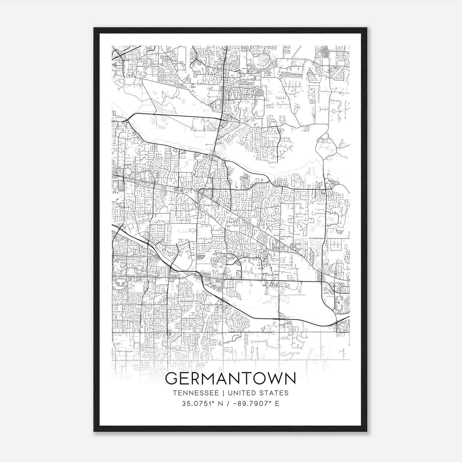 Germantown Tennessee Map Poster, Modern Home Decor Wall Art Print
