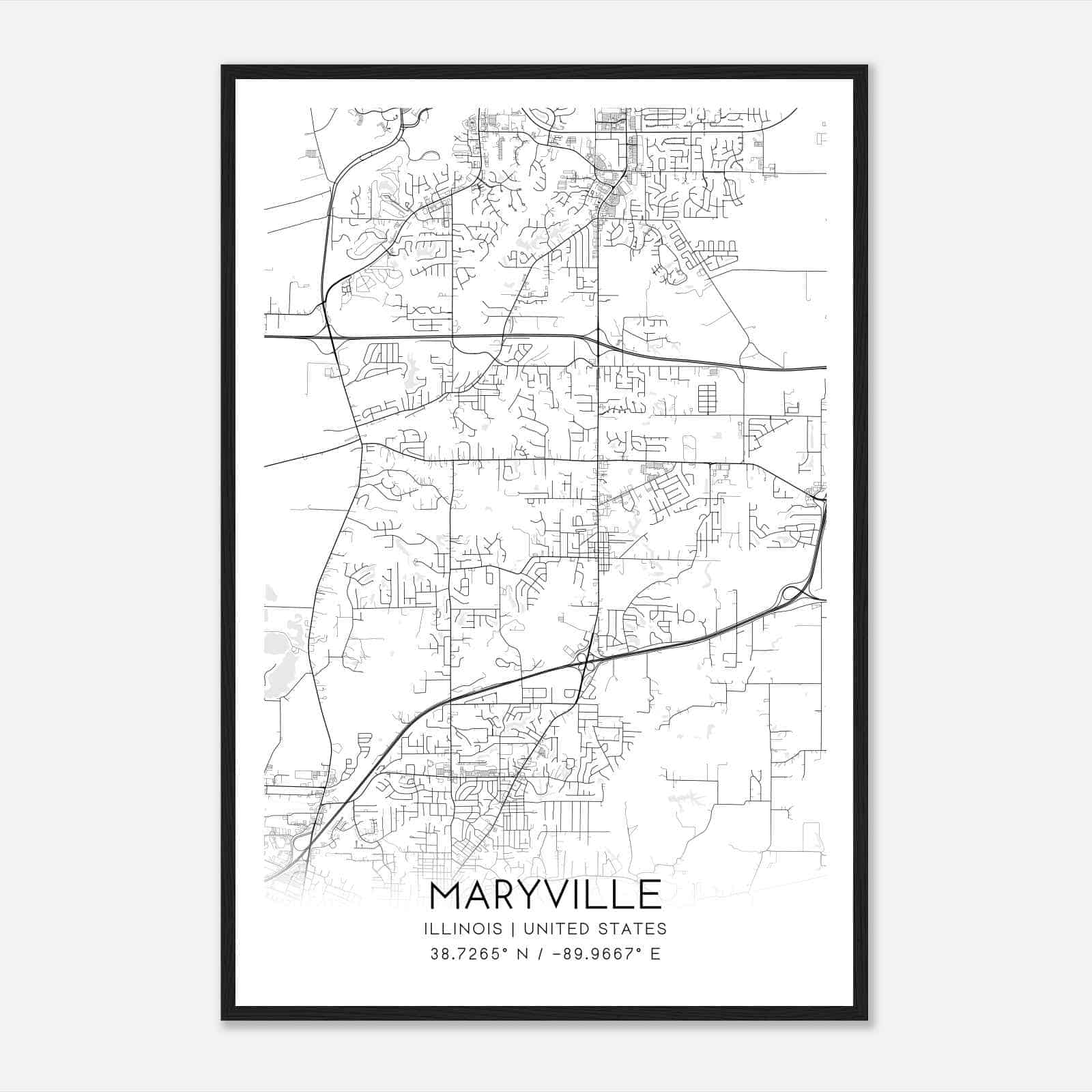 Maryville Illinois Map Poster, Modern Home Decor Wall Art Print