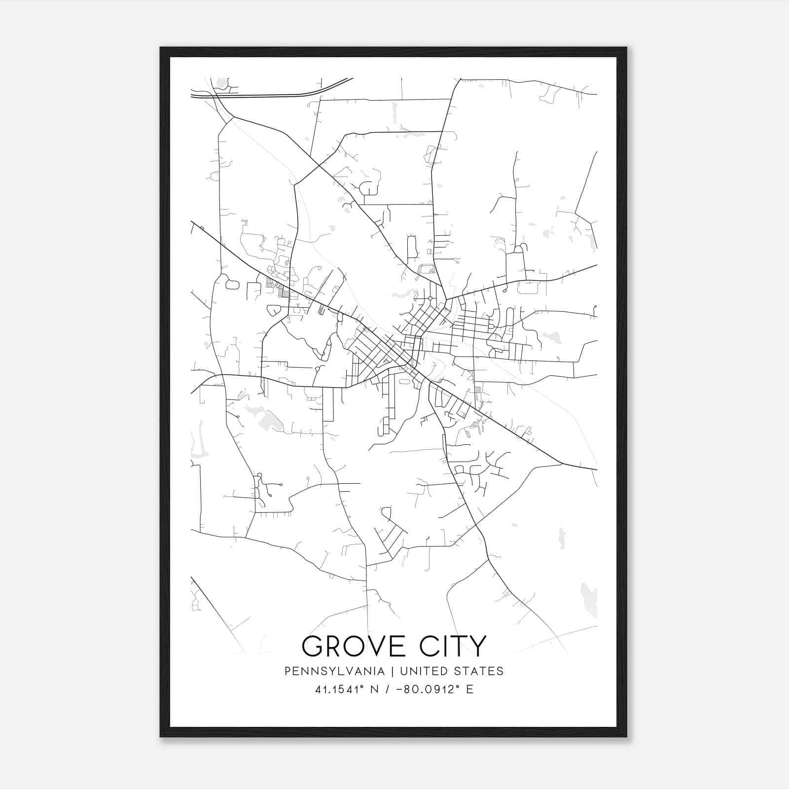 Grove City Pennsylvania Map Poster, Modern Home Decor Wall Art Print