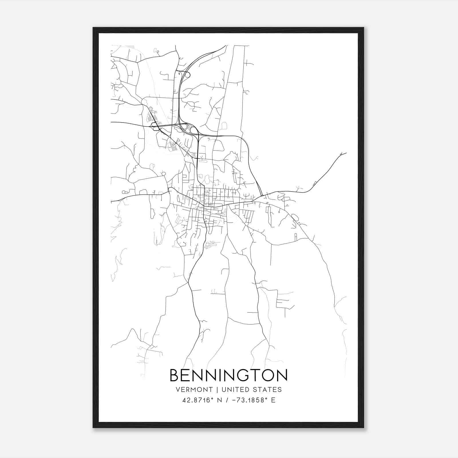 Bennington Vermont Map Poster, Modern Home Decor Wall Art Print