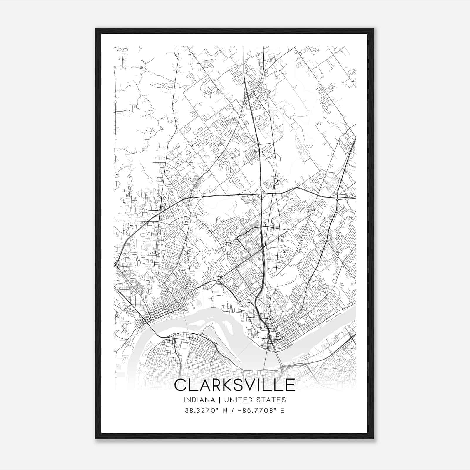 Clarksville Indiana Map Poster, Modern Home Decor Wall Art Print