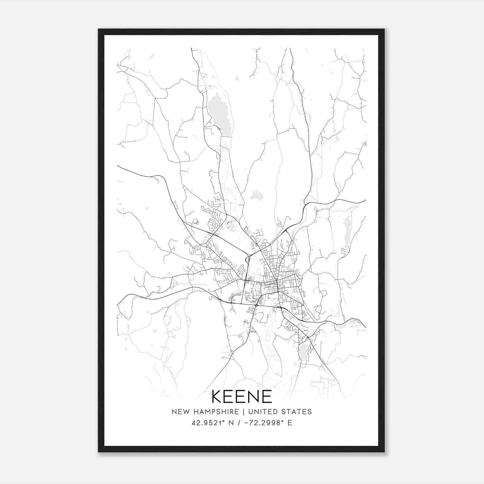 Keene New Hampshire Map Poster, Modern Home Decor Wall Art Print
