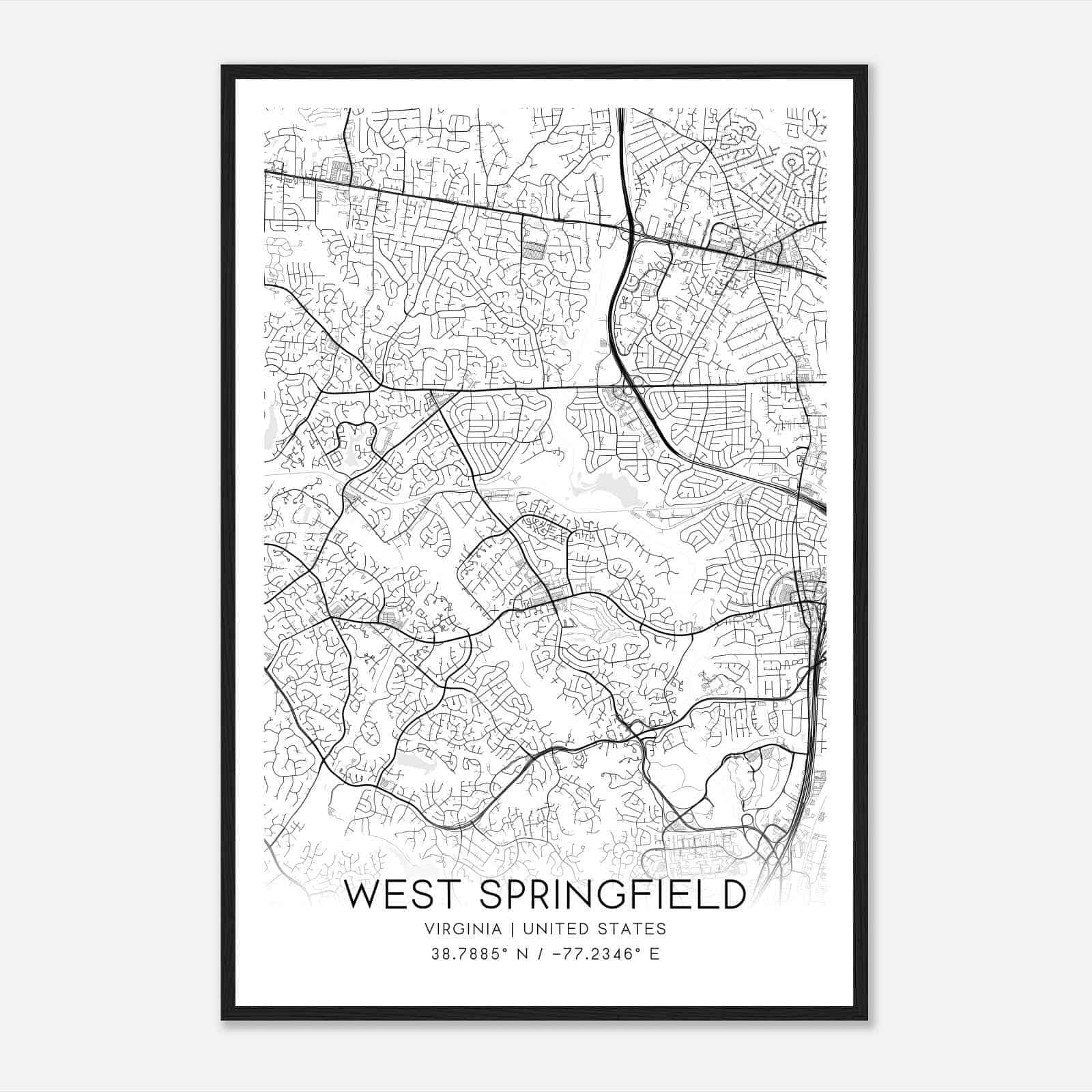 West Springfield Virginia Map Poster, Modern Home Decor Wall Art Print