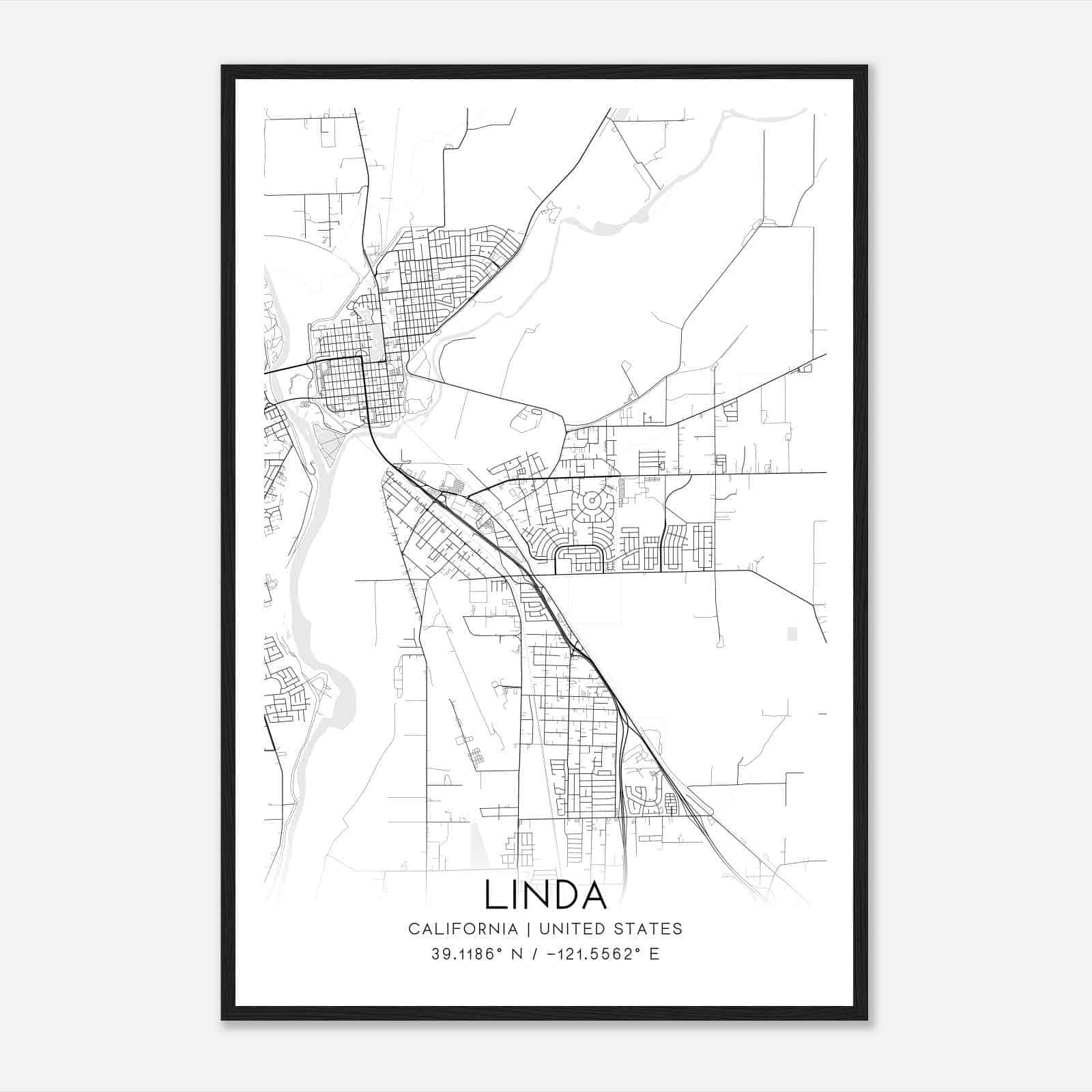 Linda California Map Poster, Modern Home Decor Wall Art Print Linda California Map Poster, Modern Home Decor Wall Art Print