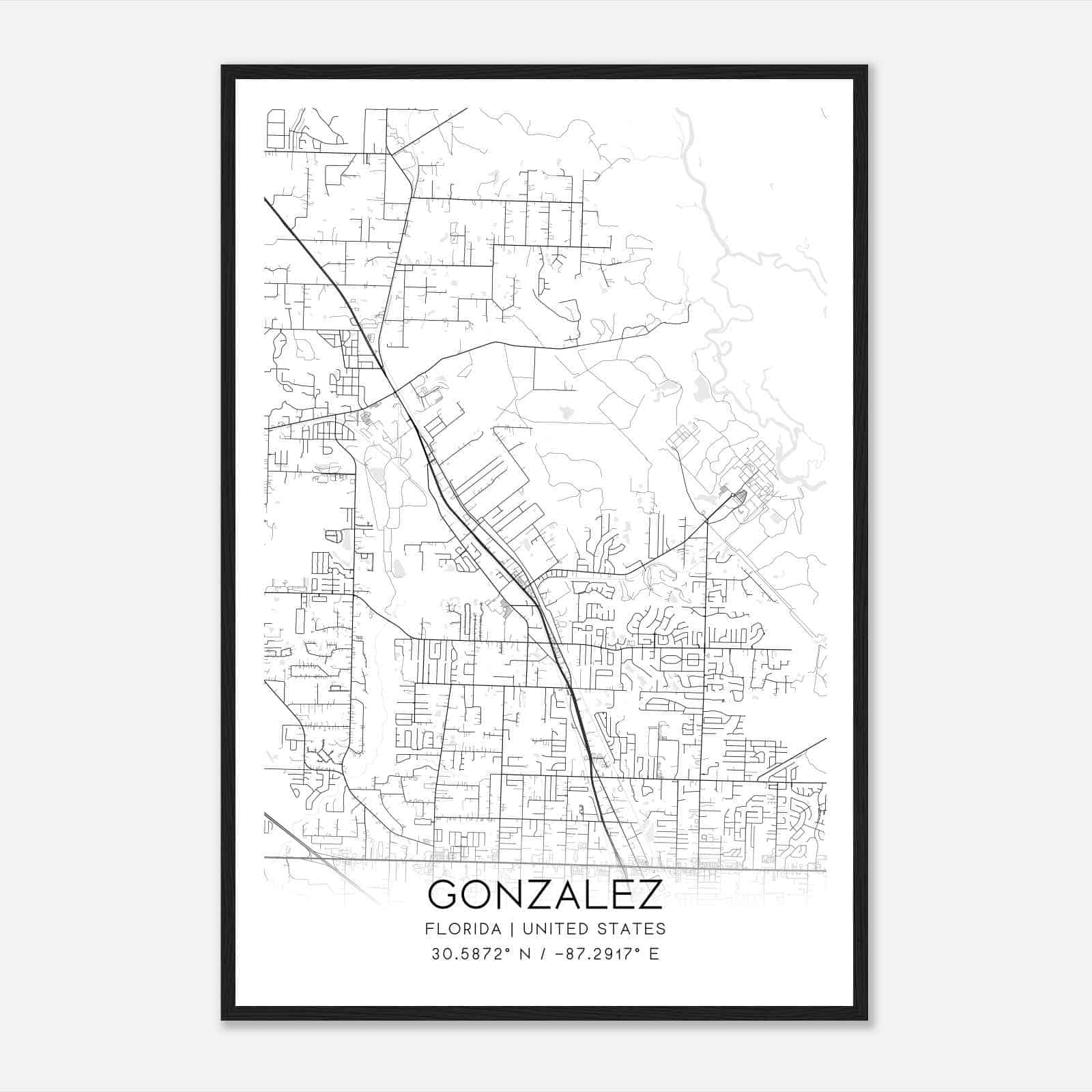 Gonzalez Florida Map Poster, Modern Home Decor Wall Art Print