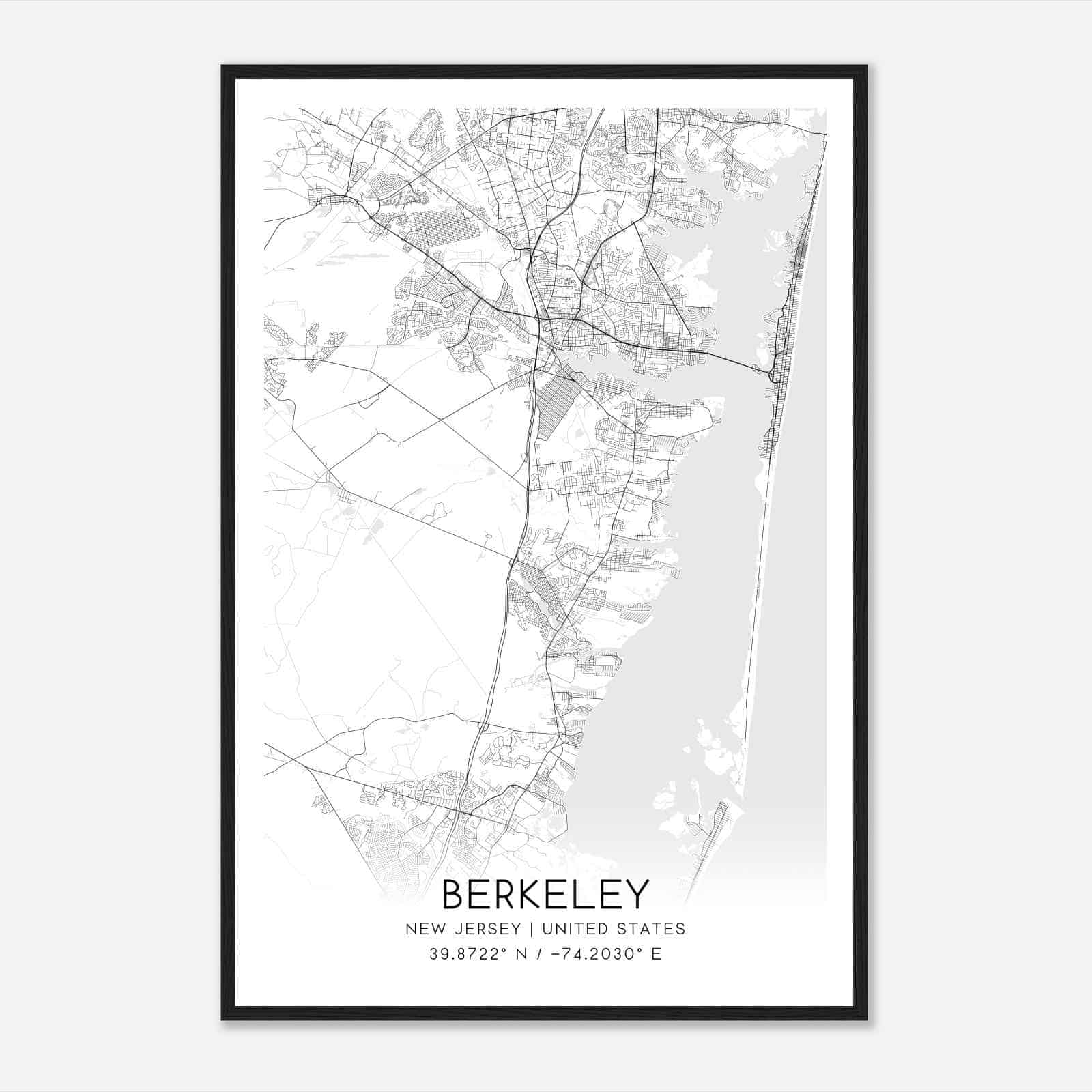 Berkeley New Jersey Map Poster, Modern Home Decor Wall Art Print