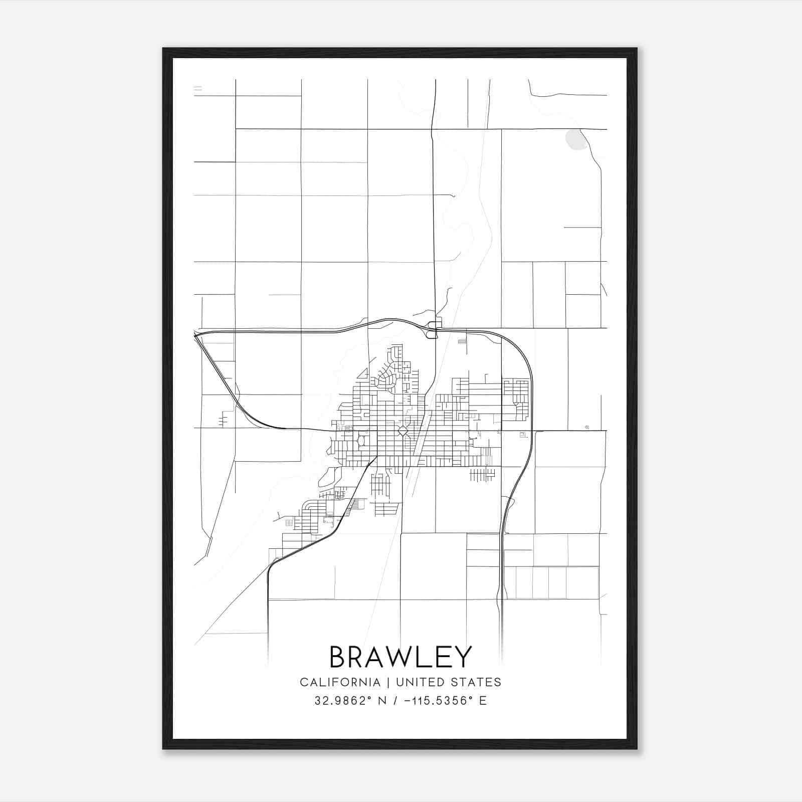 Brawley California Map Poster, Modern Home Decor Wall Art Print