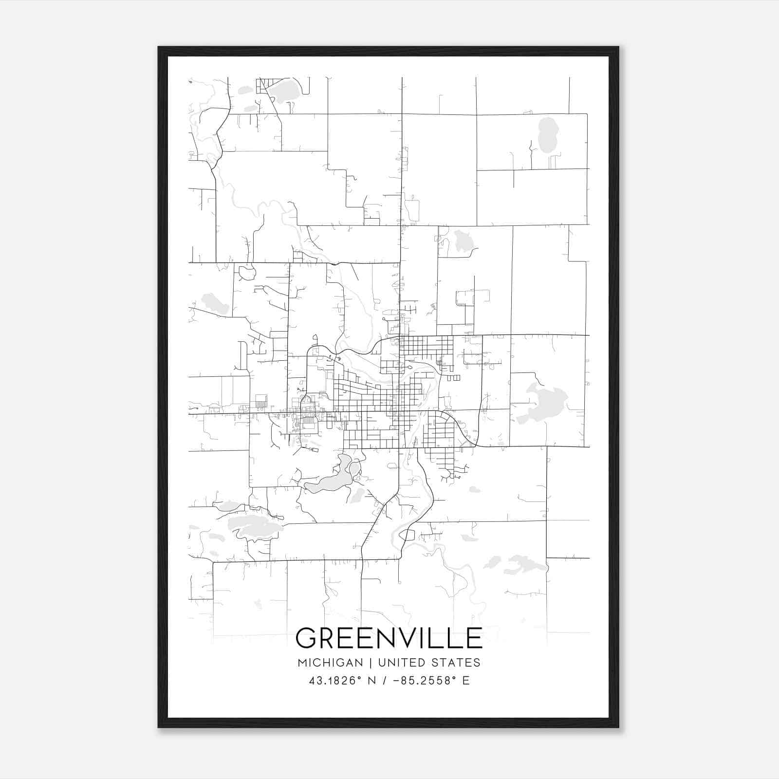 Greenville Michigan Map Poster, Modern Home Decor Wall Art Print