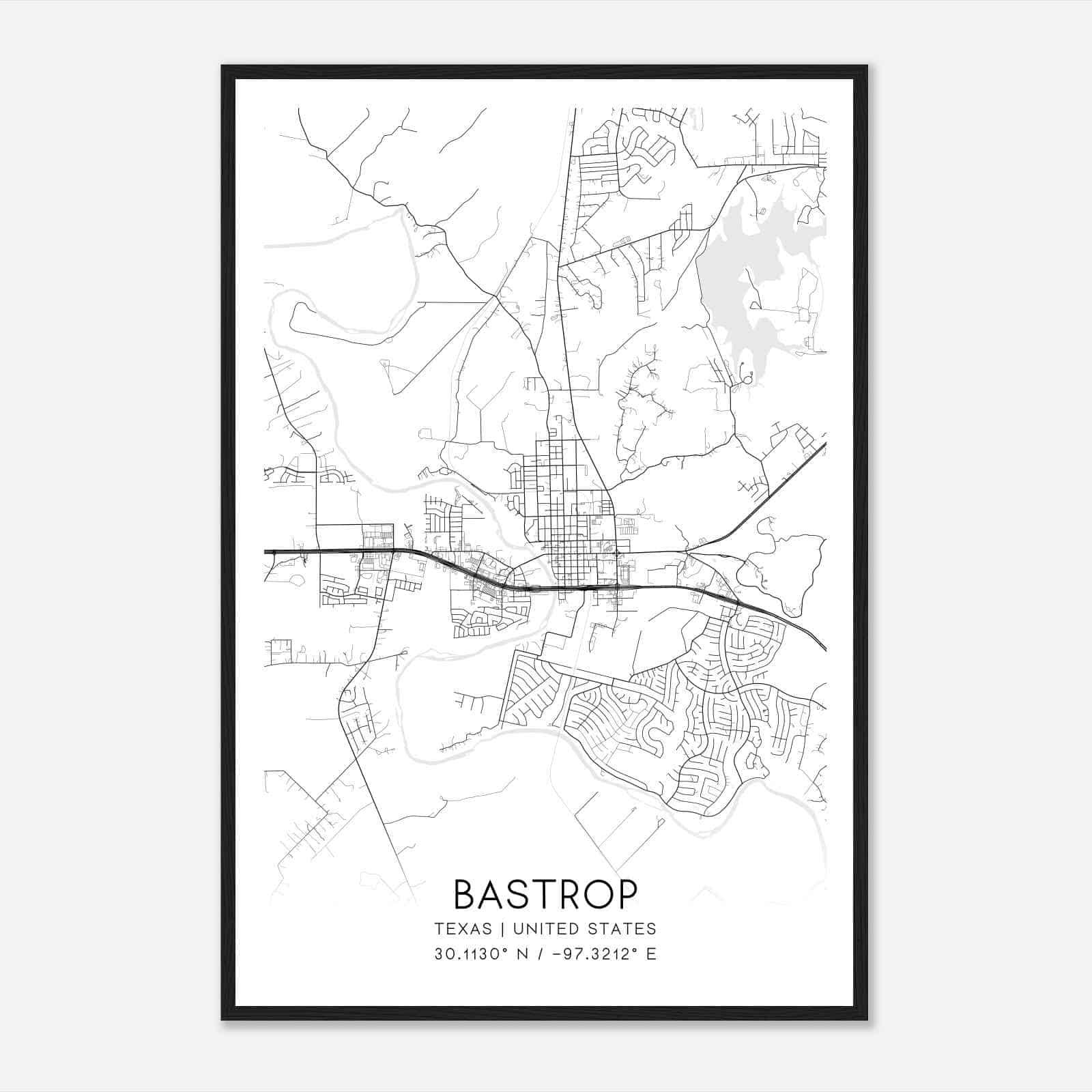 Bastrop Texas Map Poster, Modern Home Decor Wall Art Print