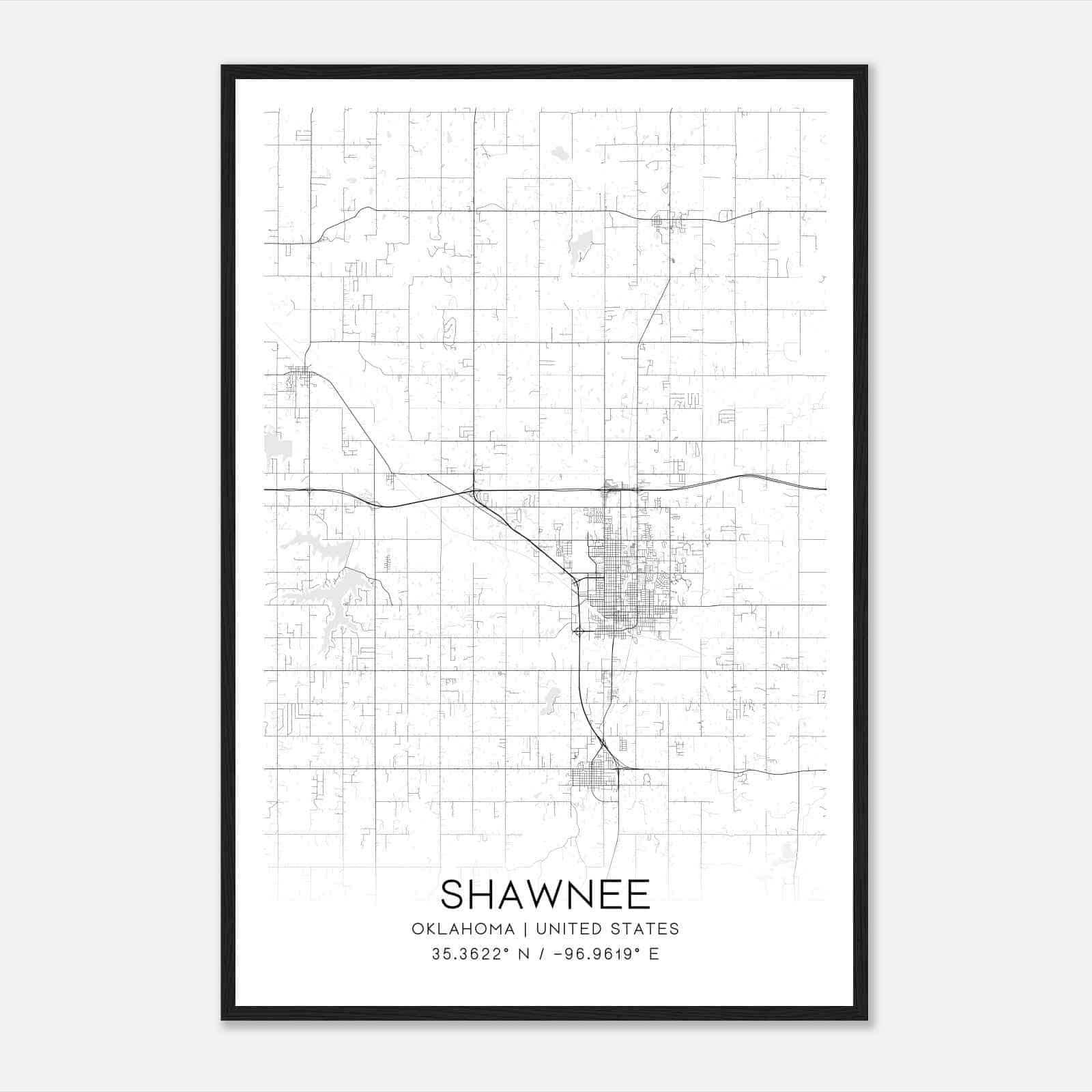 Shawnee Oklahoma Map Poster, Modern Home Decor Wall Art Print