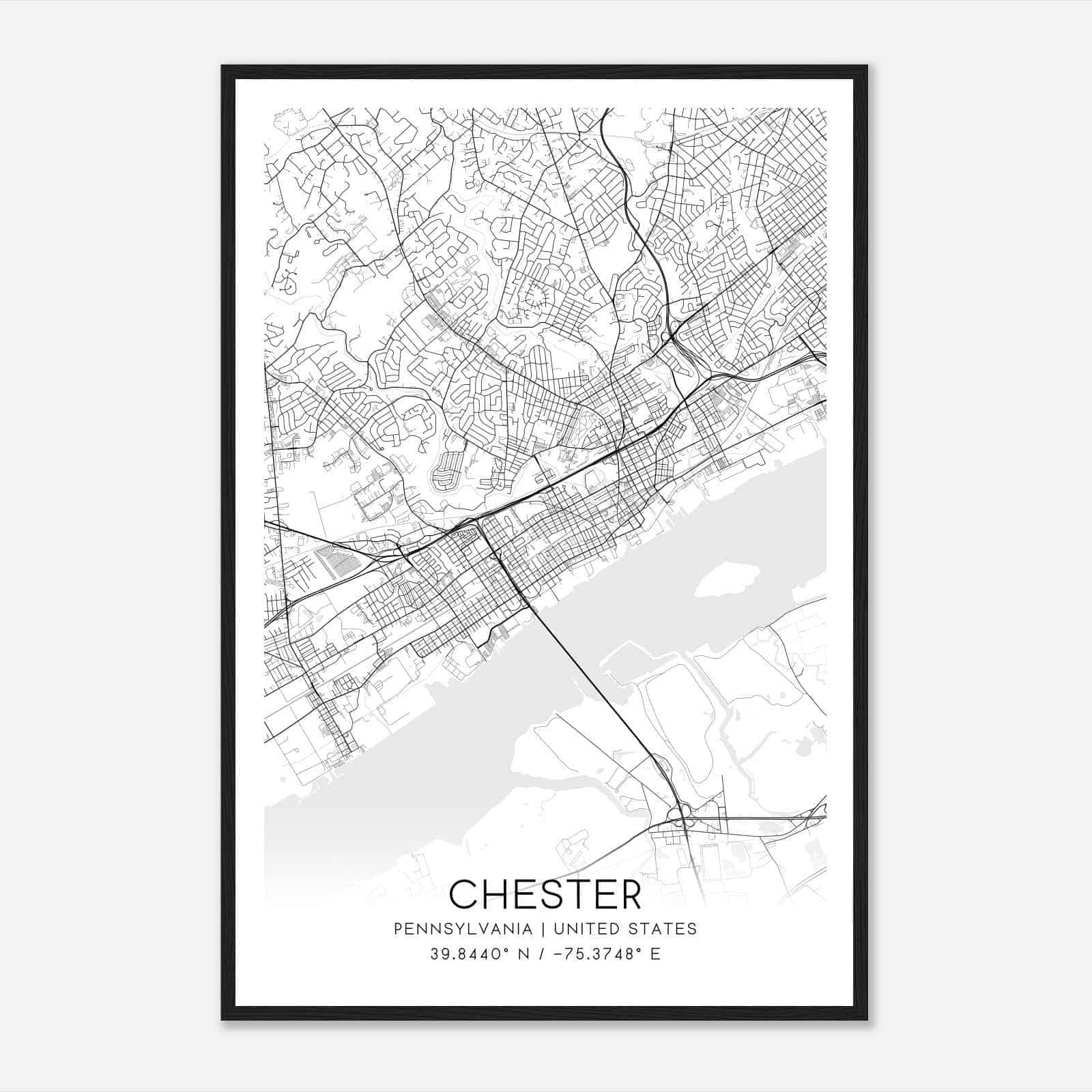 Chester Pennsylvania Map Poster, Modern Home Decor Wall Art Print