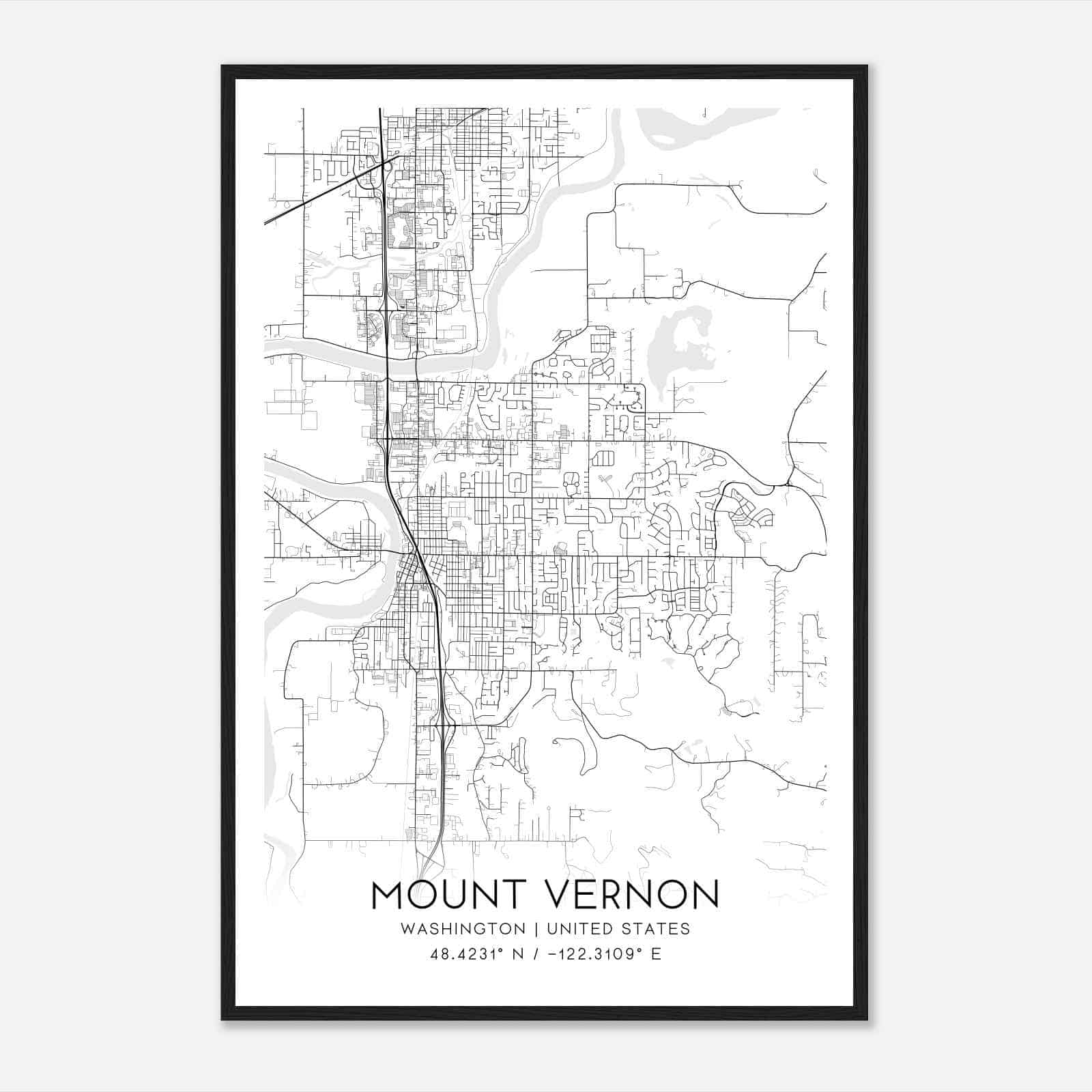 Mount Vernon Washington Map Poster, Modern Home Decor Wall Art Print