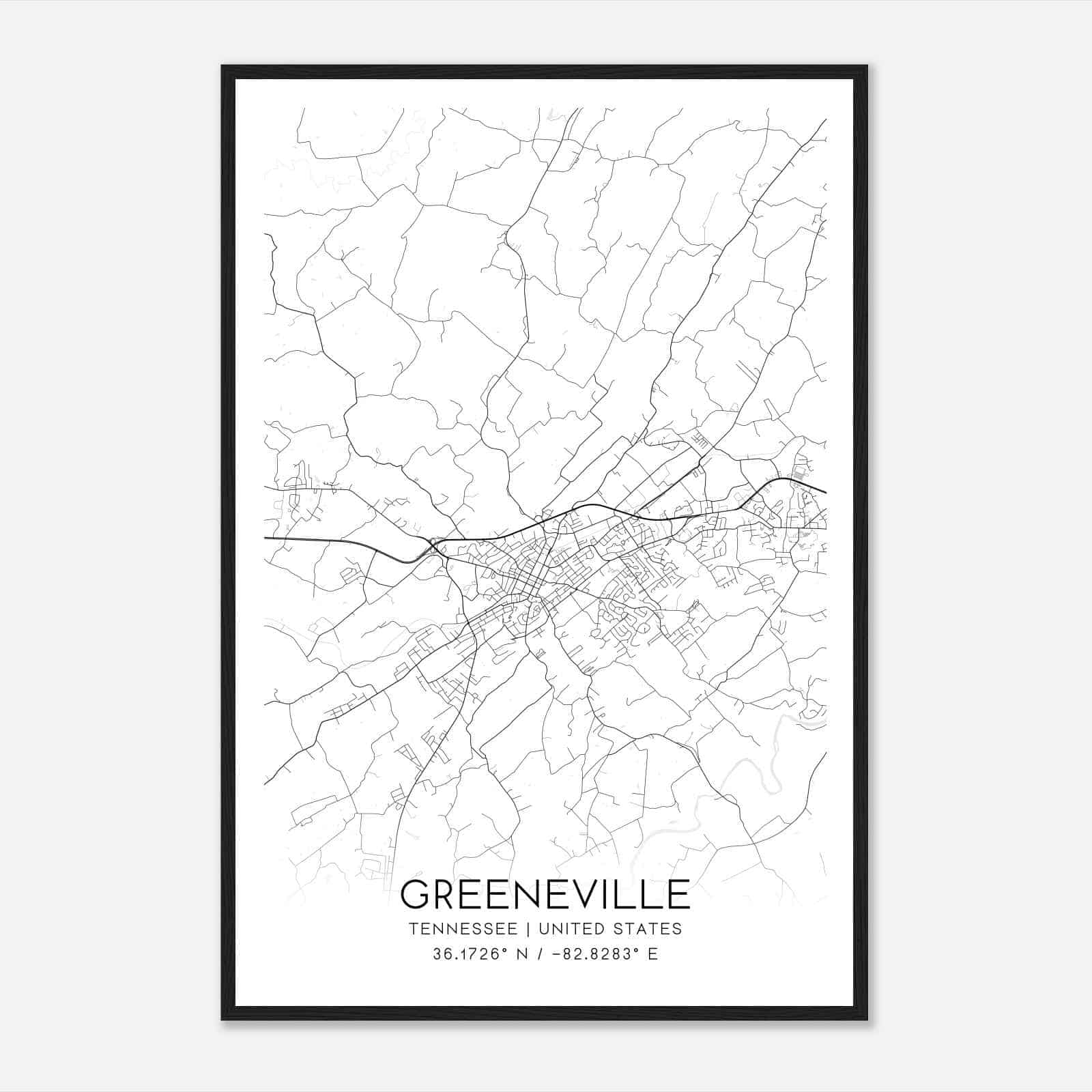Greeneville Tennessee Map Poster, Modern Home Decor Wall Art Print