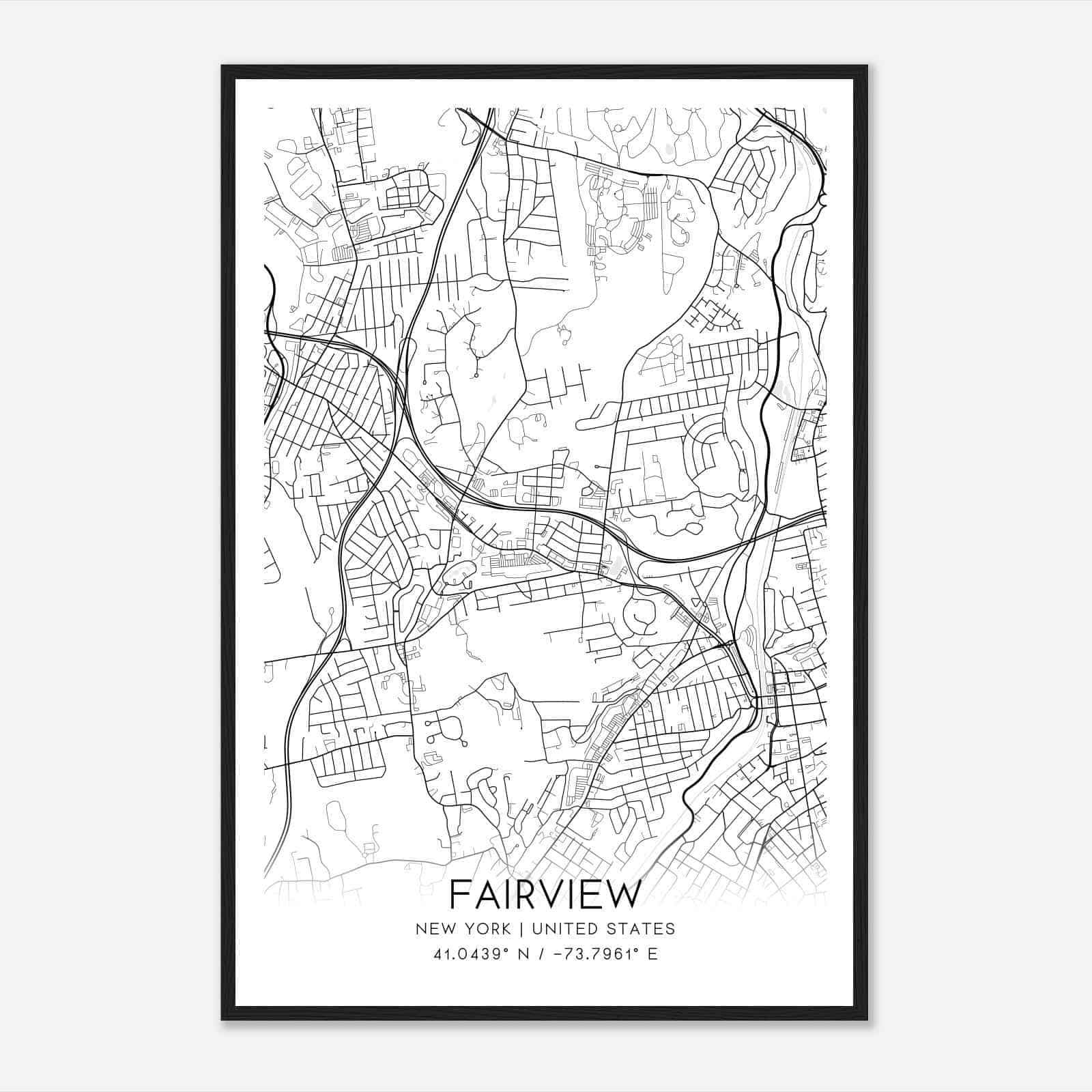 Fairview New York Map Poster, Modern Home Decor Wall Art Print